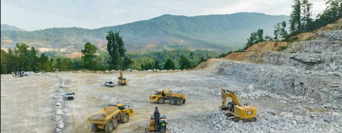 View of Sibelco quartz mine with mountains on the horizon