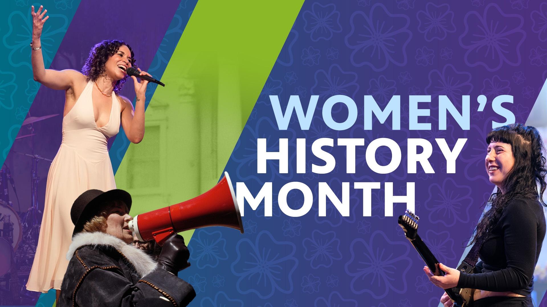 "Women's History Month" featuring Charly Lowry from season 2 of Shaped by Sound, Bella Abzug from "Bella! This Woman's Place is in the House" and Karly Hartzman from the band Wednesday in season 2 of Shaped by Sound.