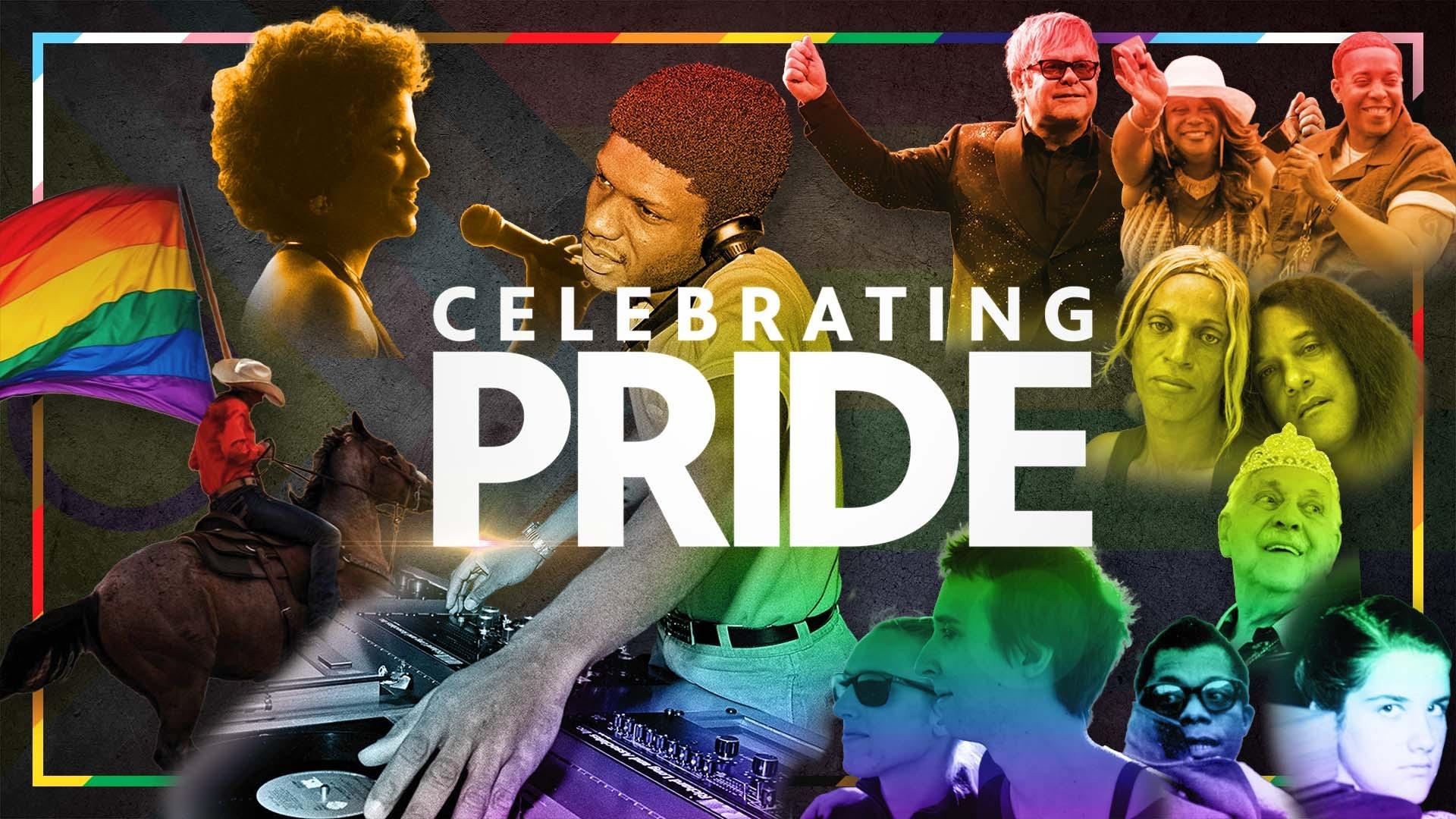 From top left, clockwise: Janis Ian - Janis Ian: Breaking Silence; Larry Levan - Disco: Soundtrack of a Revolution; Elton John - Elton John: The Million Dollar Piano; Mac Huffington, and Stallion - Aging with Pride; Unnamed subjects - ALWAYS LOOKING: TITUS BROOKS HEAGINS; Robert Clement - Independent Lens: Senior Prom; Unidentified Subject - The Committee; James Baldwin - American Masters James Baldwin: The Price of the Ticket; Narcissa Wright and unidentified - POV: Break the Game; Unidentified subject - Subcultured: How is the Gay Rodeo Different?