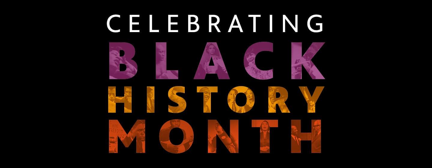 Celebrating Black History Month words over photos
