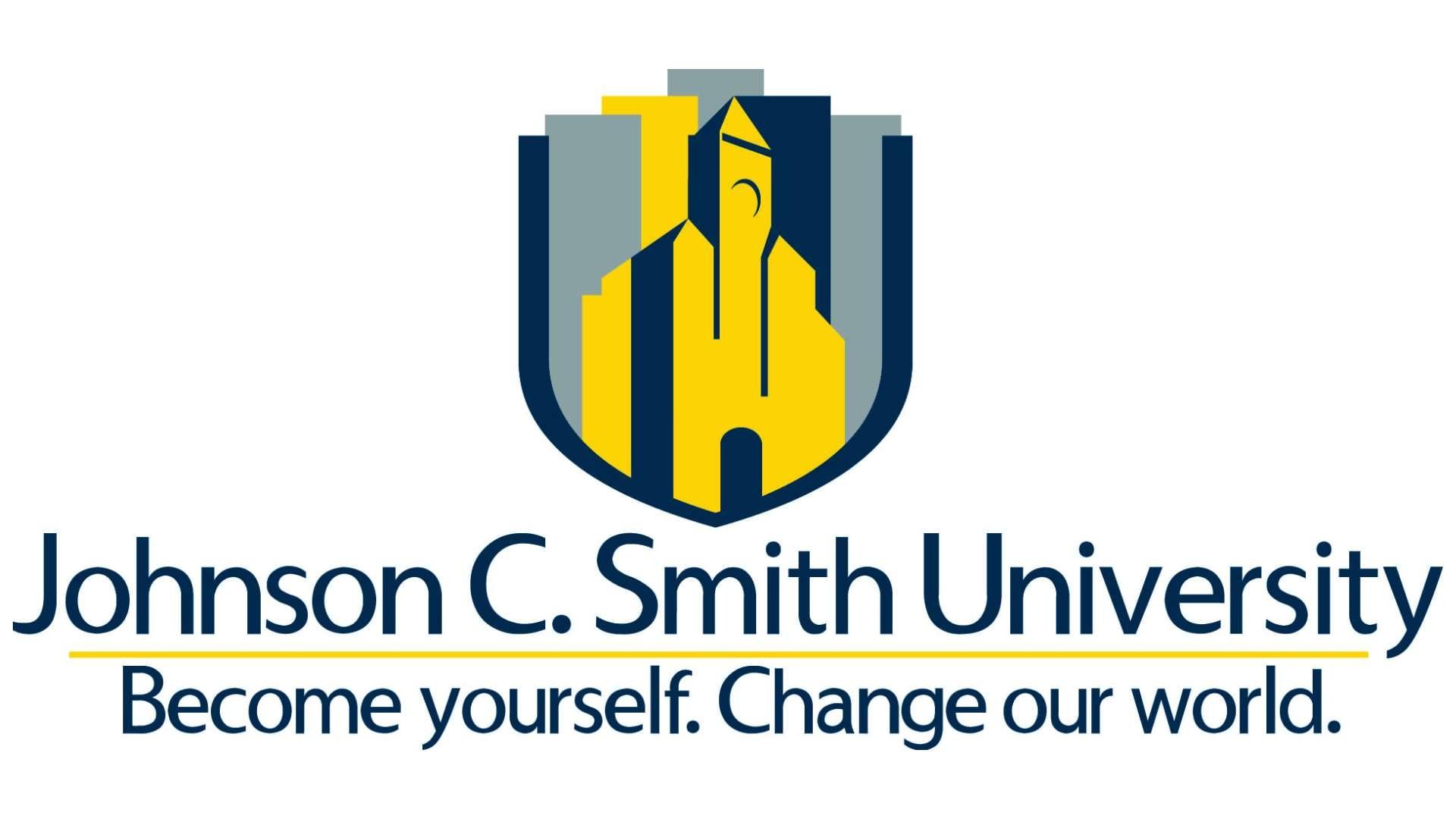 Johnson C. Smith University logo in dark blue and yellow