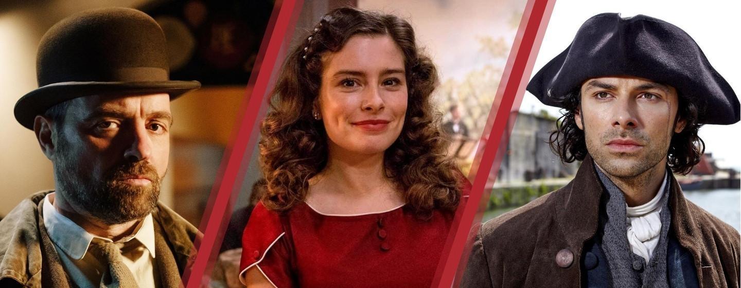 From L-R: Juergen Maurer as Oskar Rheinhardt in Vienna Blood; Rachel Shenton as Helen Alderson in All Creatures Great and Small; Aiden Turner as Ross Poldark in Poldark.