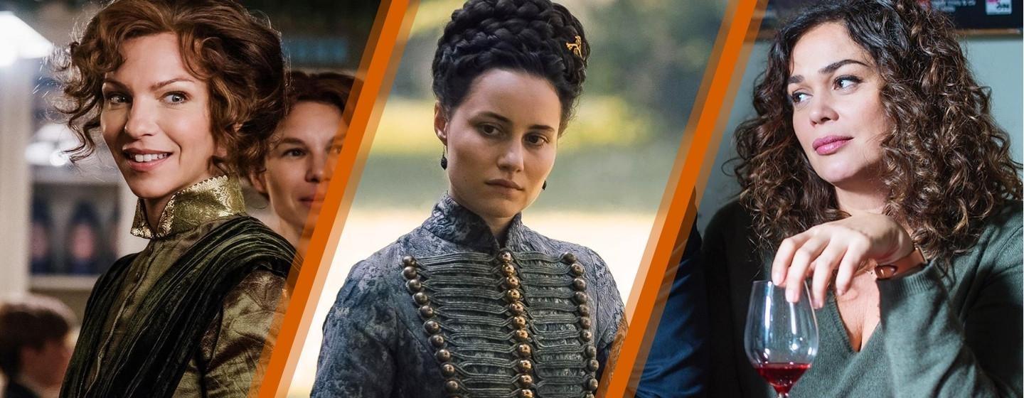 From L-R: Sophie Ledarp as Kinna Boman in “Miss Friman’s War”; Dominique Devenport as Empress Elisabeth in “Sisi: Austrian Empress”; Sophie Yamma as Norah Shankar in “Astrid.”
