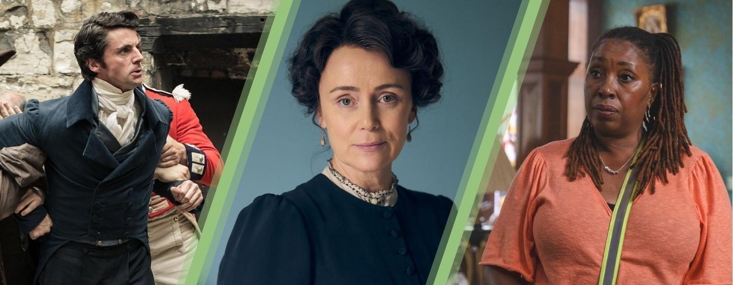 From L-R: Matthew Rhys as Fitzwilliam Darcy in “Death Comes to Pemberley”; Keeley Hawes as Cassandra Austen in “Miss Austen”; Jo Martin as Suzie Harris in “The Marlow Murder Club.”