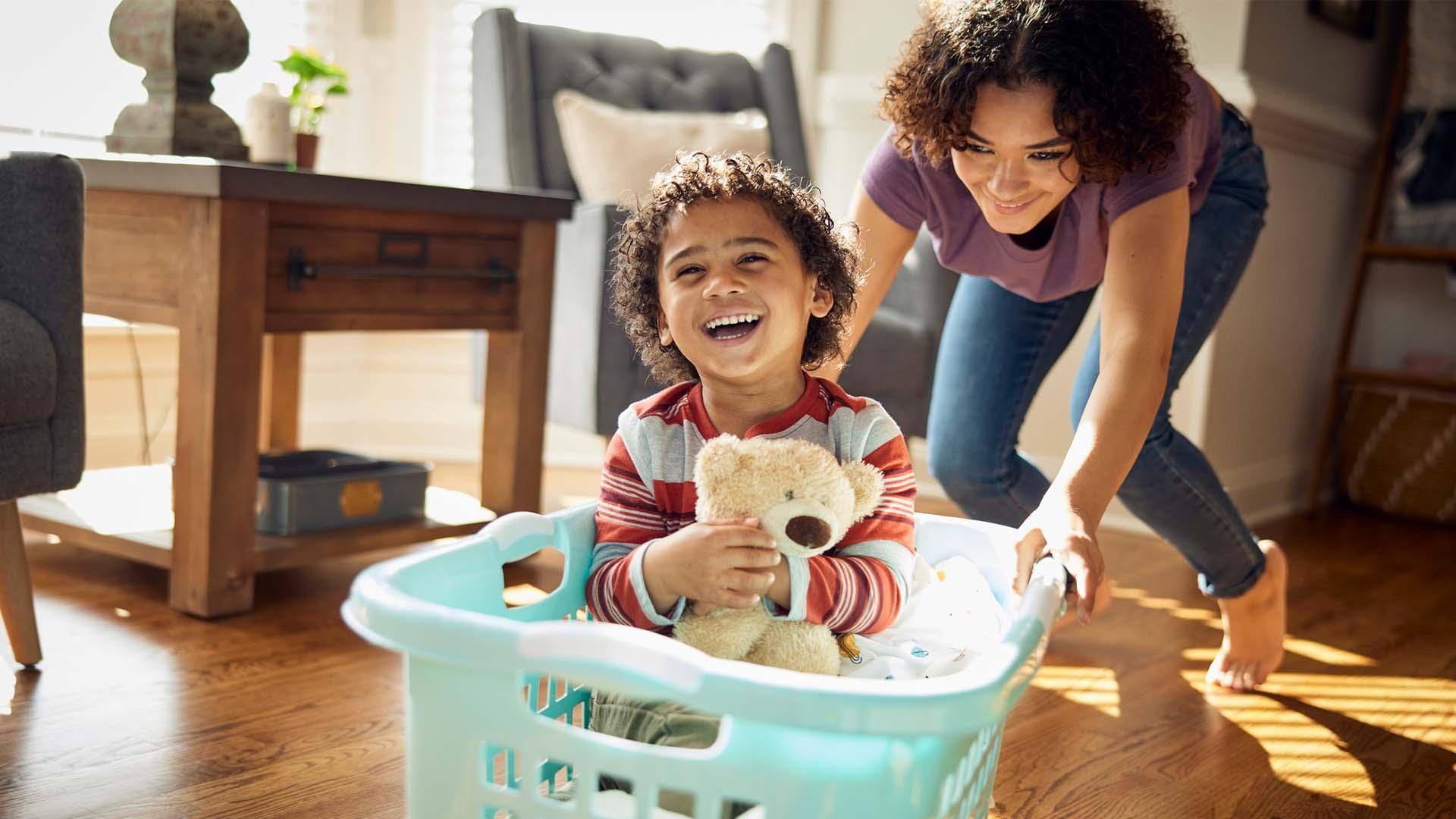 Mother and child playing in the livingroom