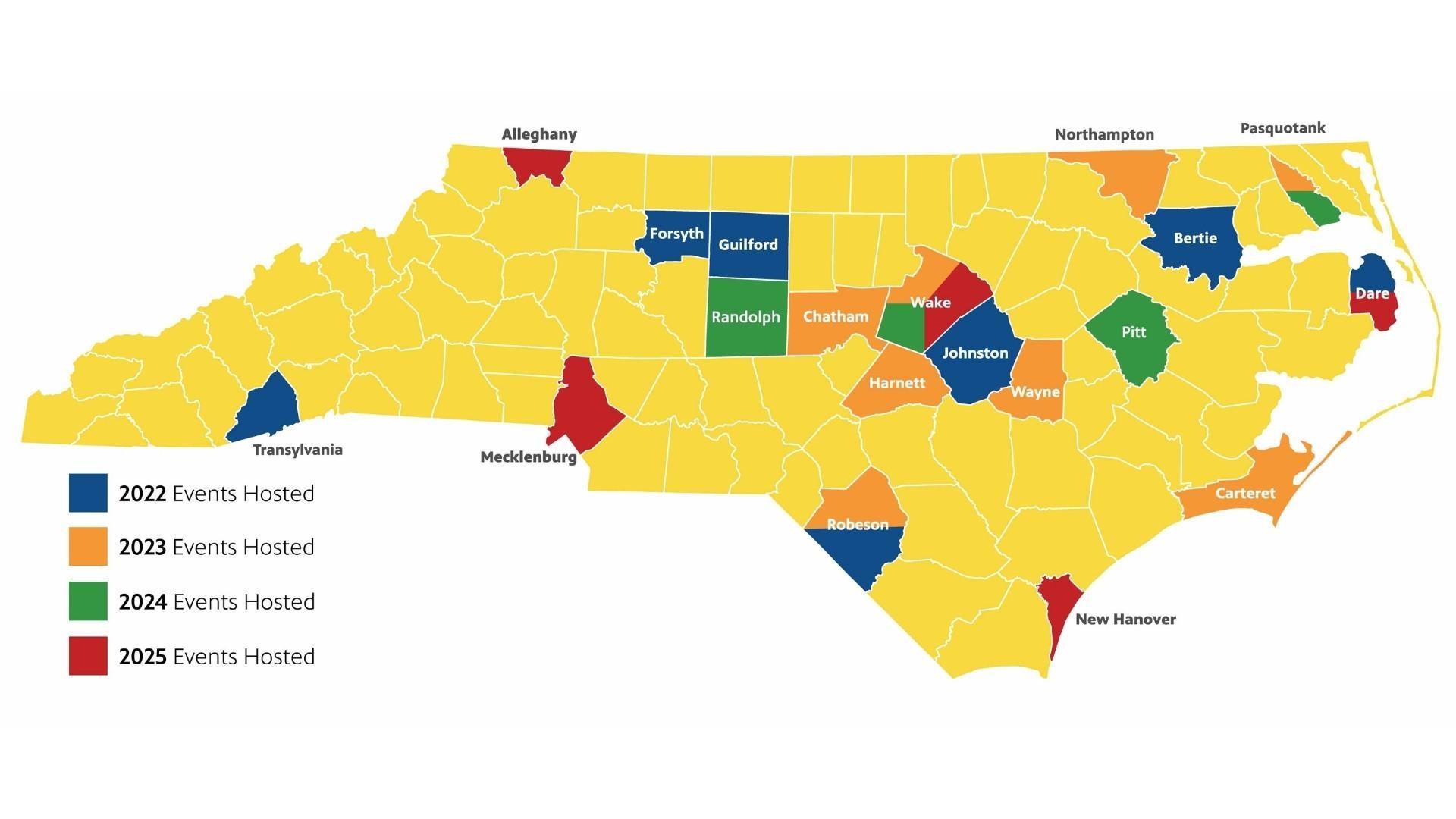 Rootle Roadster county map from 2022, 2023, 2024 and 2025.