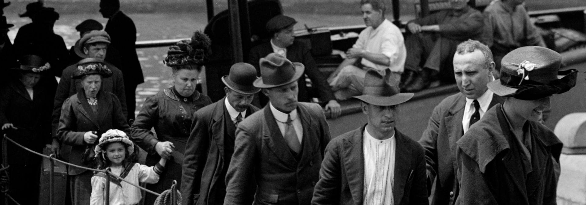 Immigrants arrive at Ellis Island, circa 1912. Featured in "Journey to America: With Newt and Callista Gingrich.