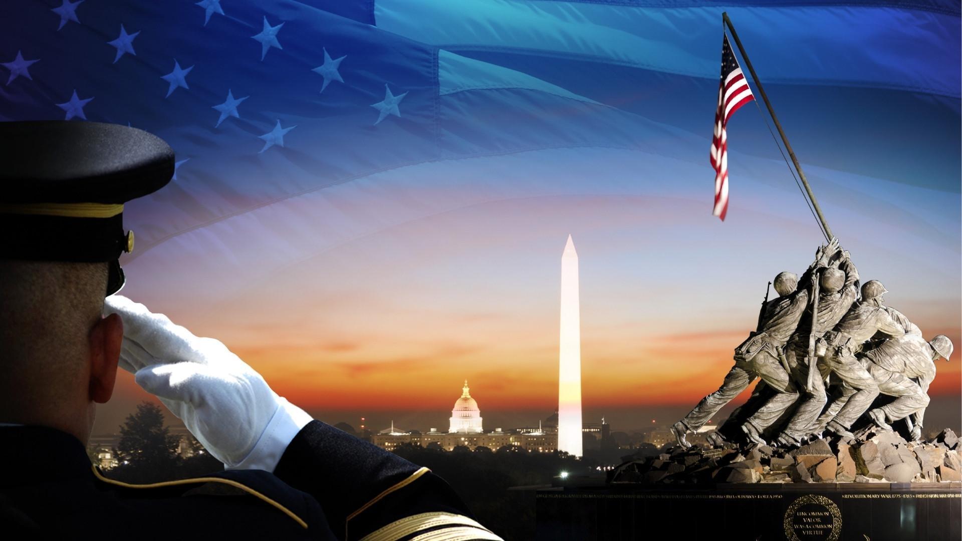Military salute overlooking the skyline of Washington, D.C.