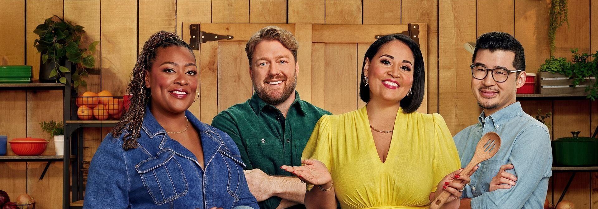 The judges and host, Tiffany Derry, Tim Hollingsworth, Alejandra Ramos, and Francis Lam (L-R).