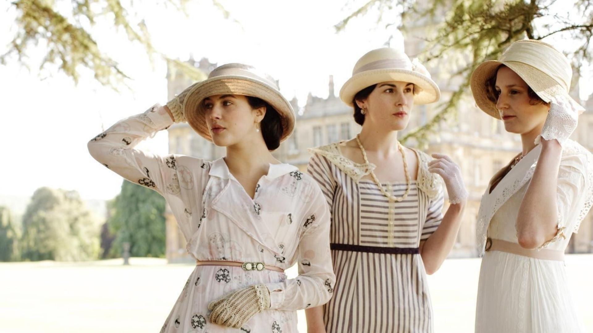 From L-R, the three Crawley sisters from the award-winning British period drama series Downton Abbey: Lady Sibil played by Jessica Brown Findlay; Lady Mary played by Michelle Dockery; Lady Edith played by Laura Carmichael.