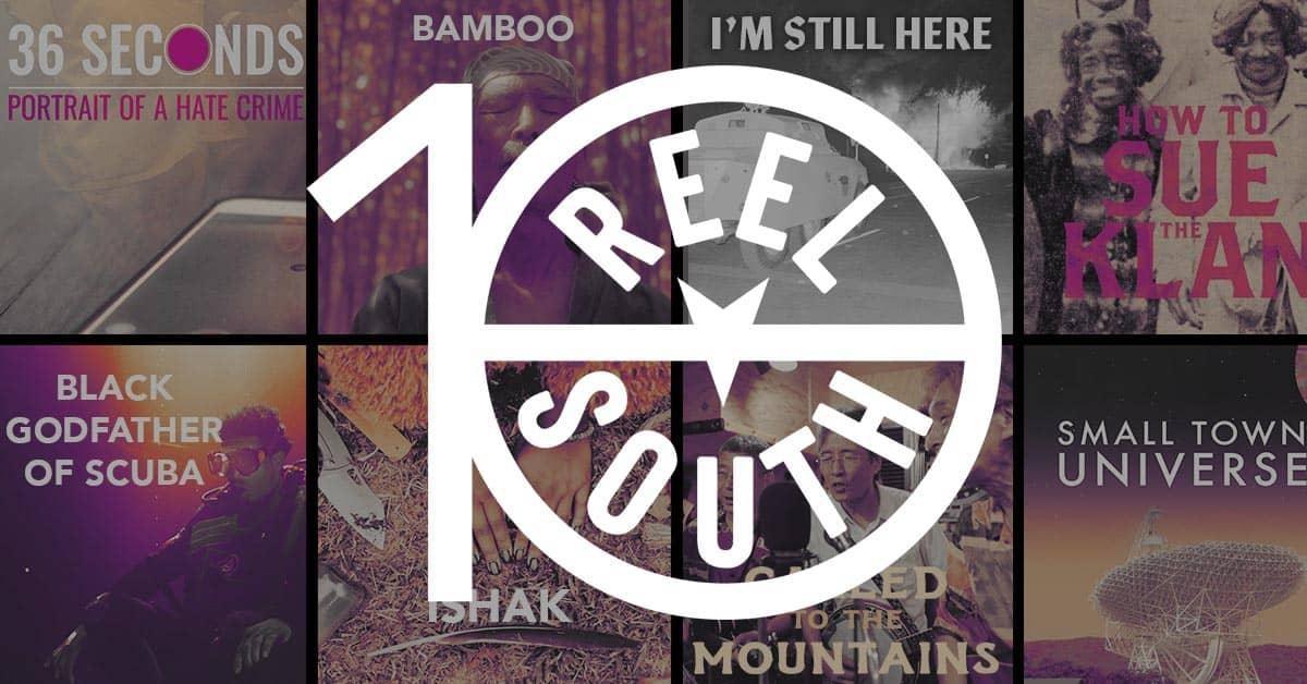 The Reel South season 10 logo superimposed on top of the season 10 film posters.