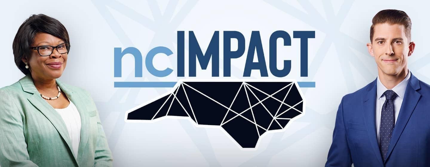 Hosts Anita Brown Graham and David Hurst with the ncIMPACT logo.