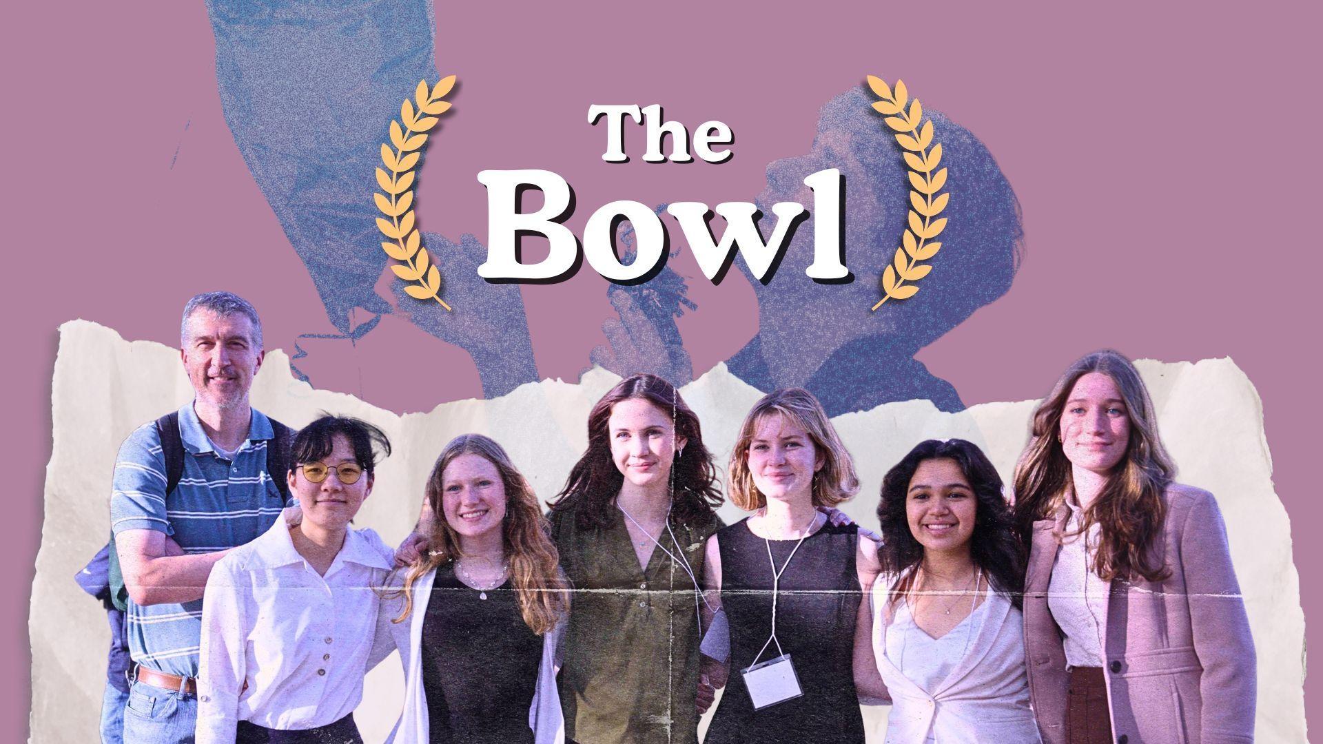 Students standing together in a line with "The Bowl" above them.