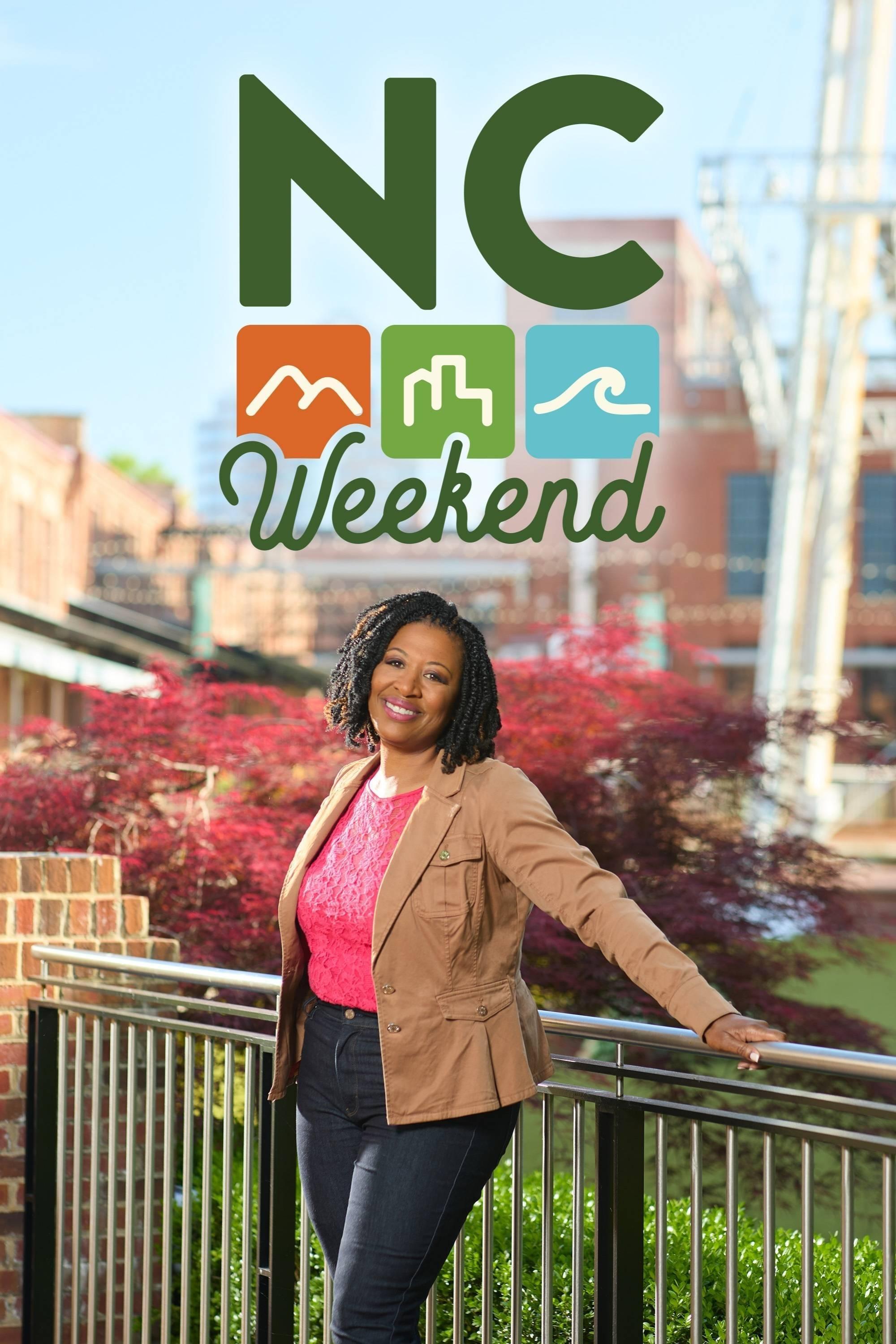 The NC Weekend logo above an image of host, Deborah Holt Noel in front of a body of water.
