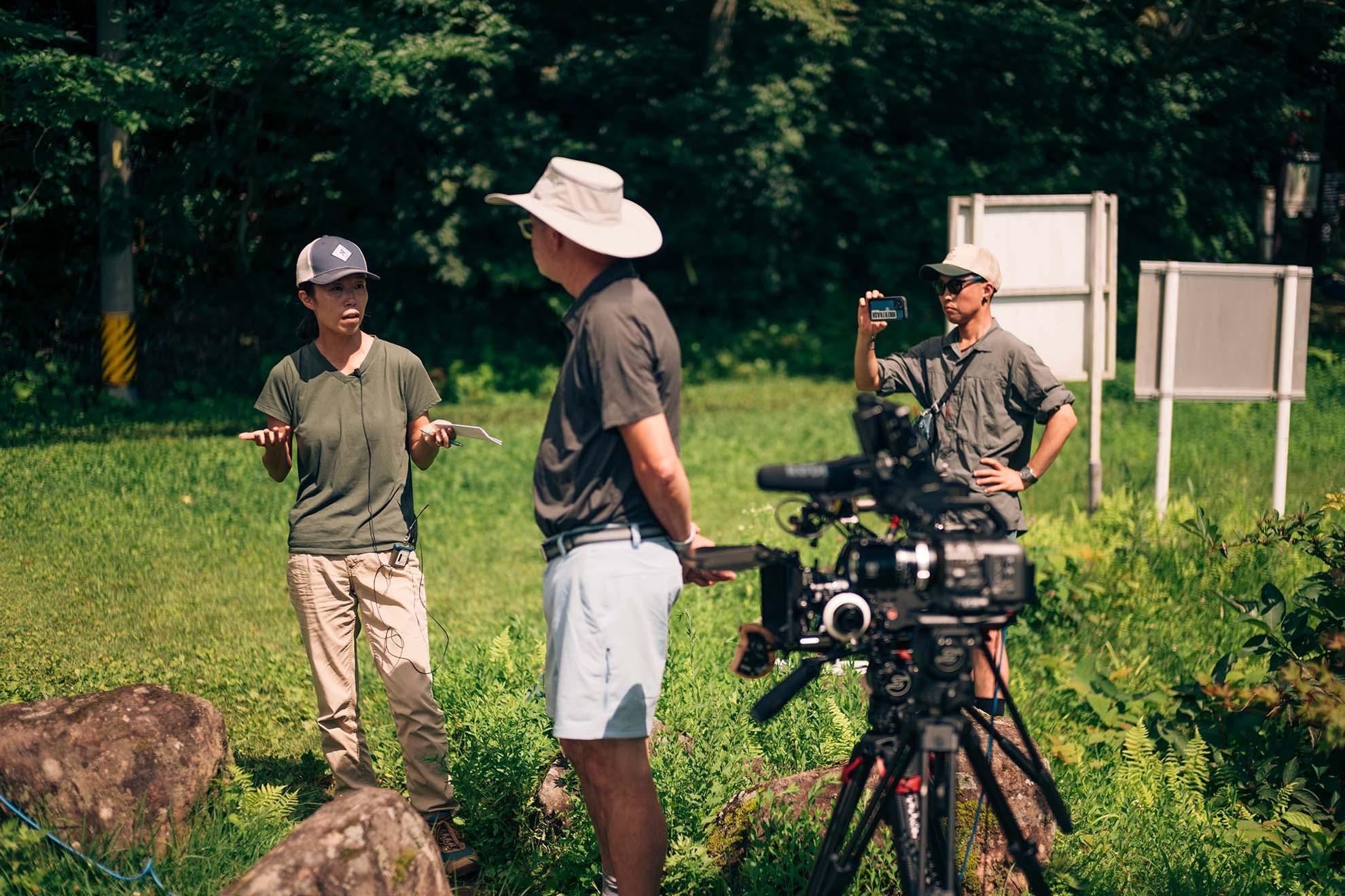 Director Paul Bonesteel with interpreter Kaoli Camplese and Yuki Satoh in Iiyama, Japan.