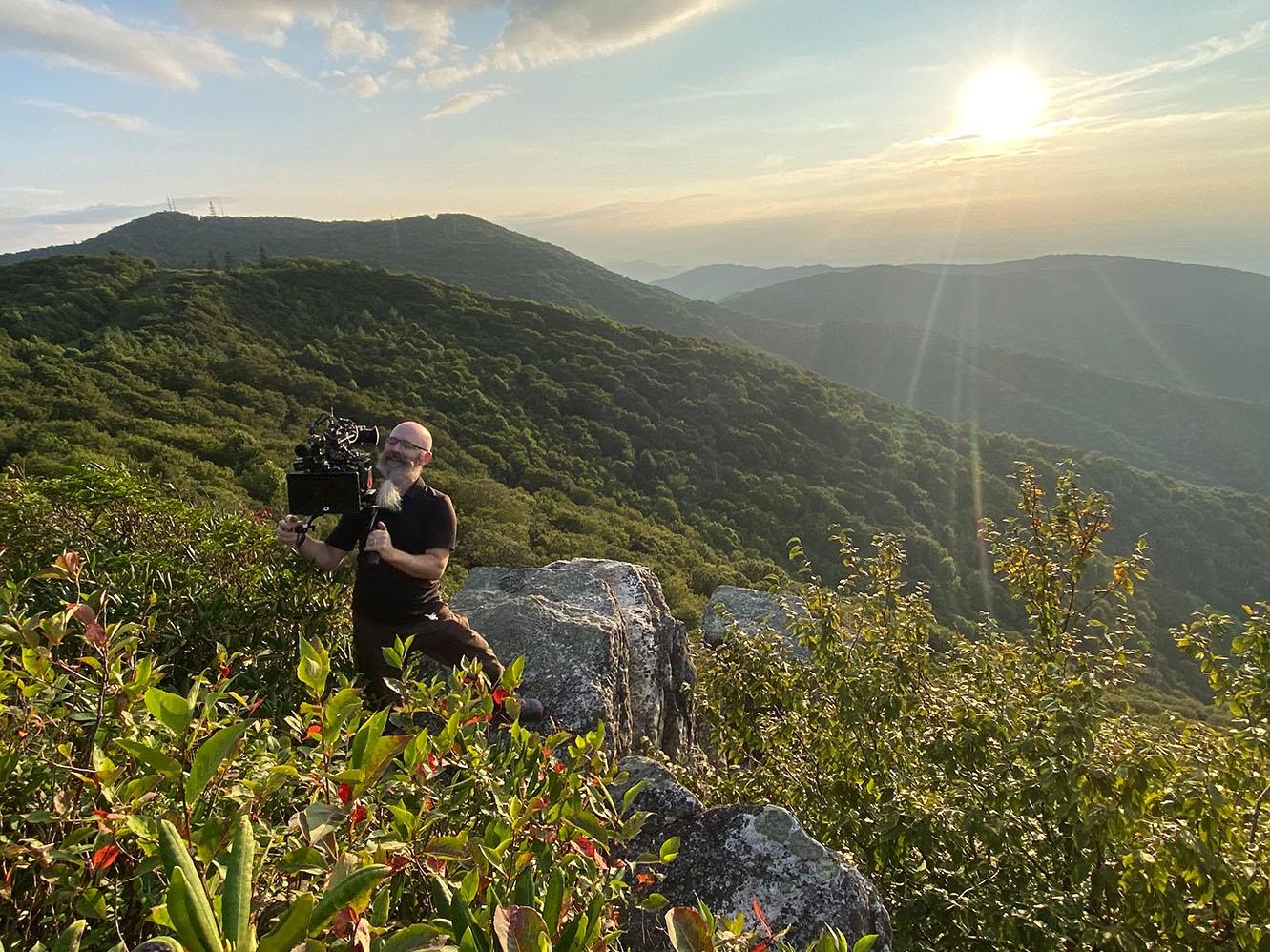Director of Photography Bryan Fowler on Blackstack Rock, TN.