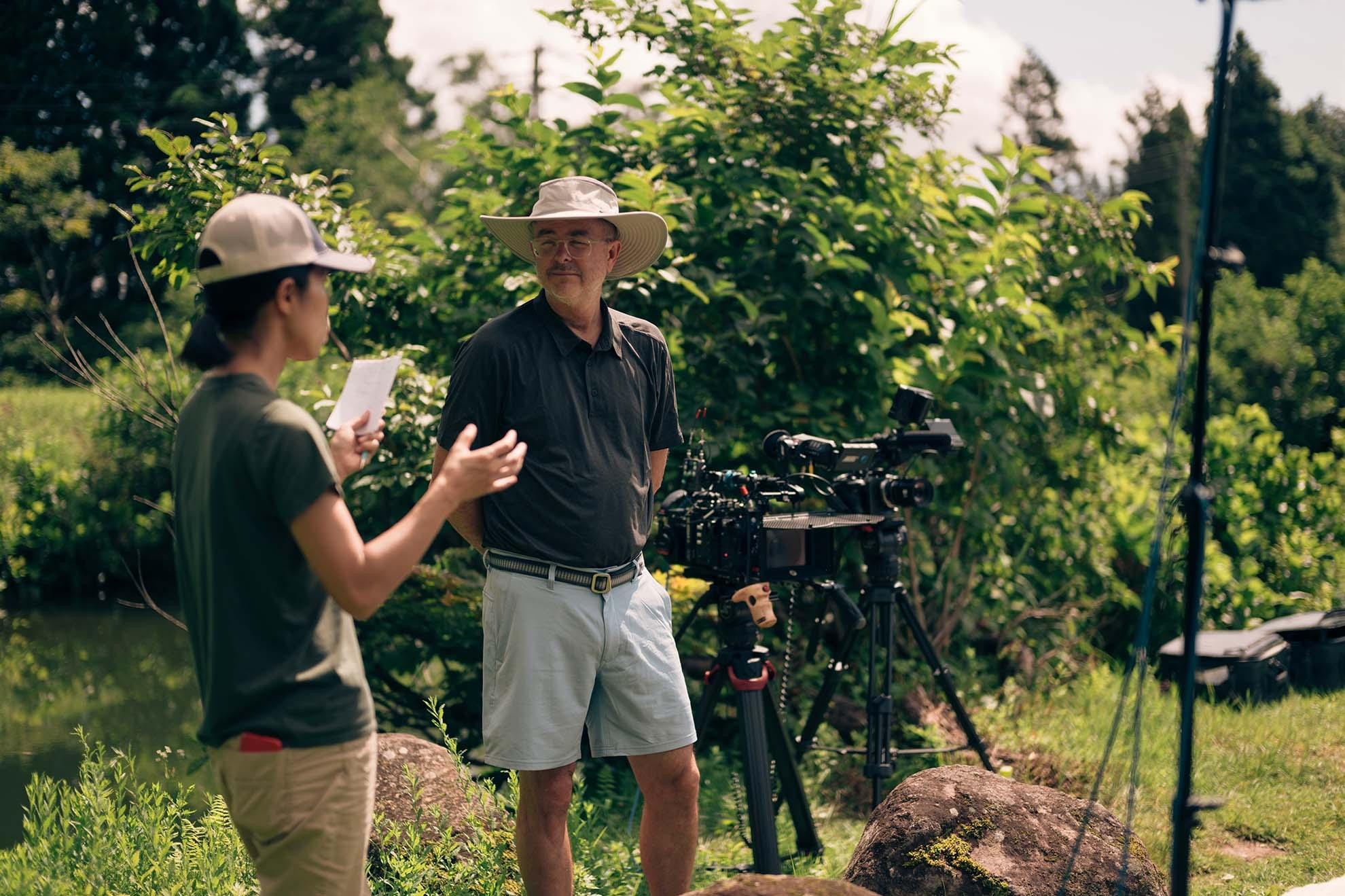 Director Paul Bonesteel with interpreter Kaoli Camplese in Iiyama, Japan.