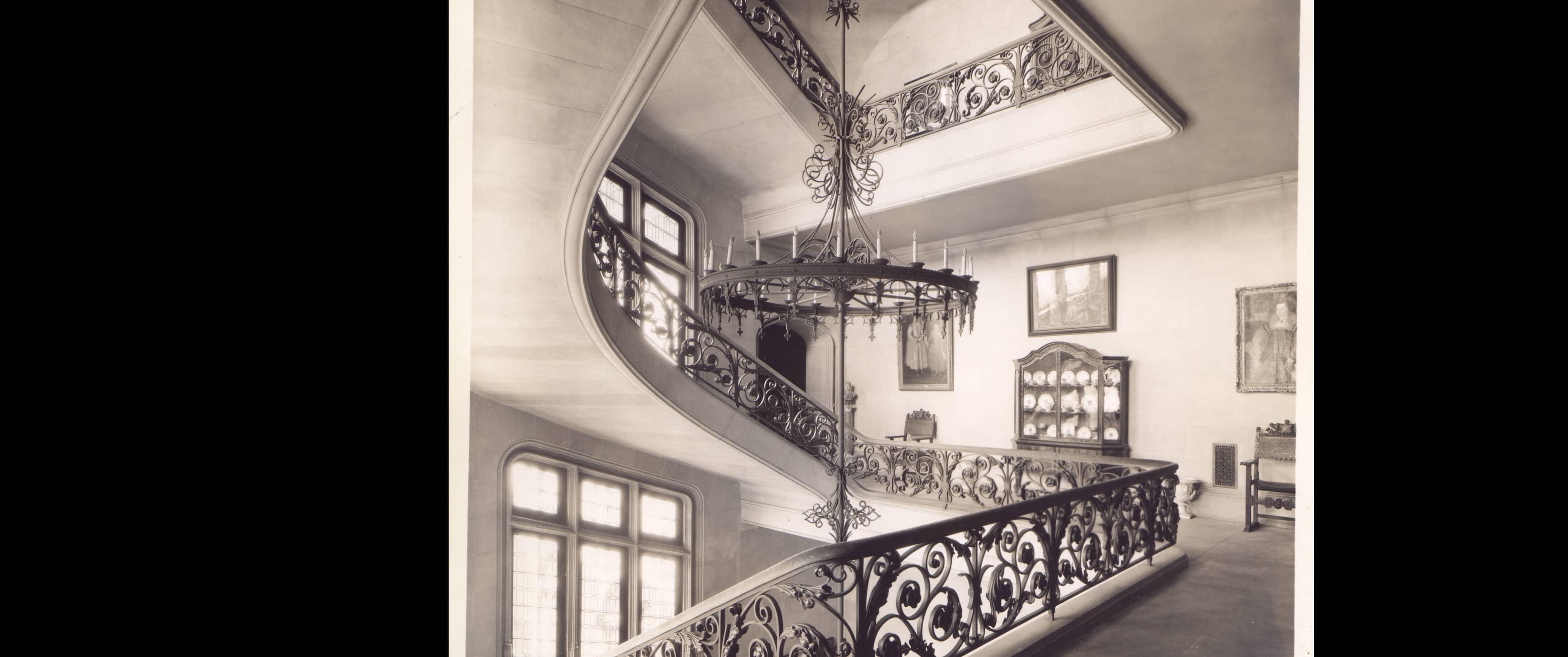 George Masa photo, Grand Staircase, 2nd floor, Biltmore Estate.