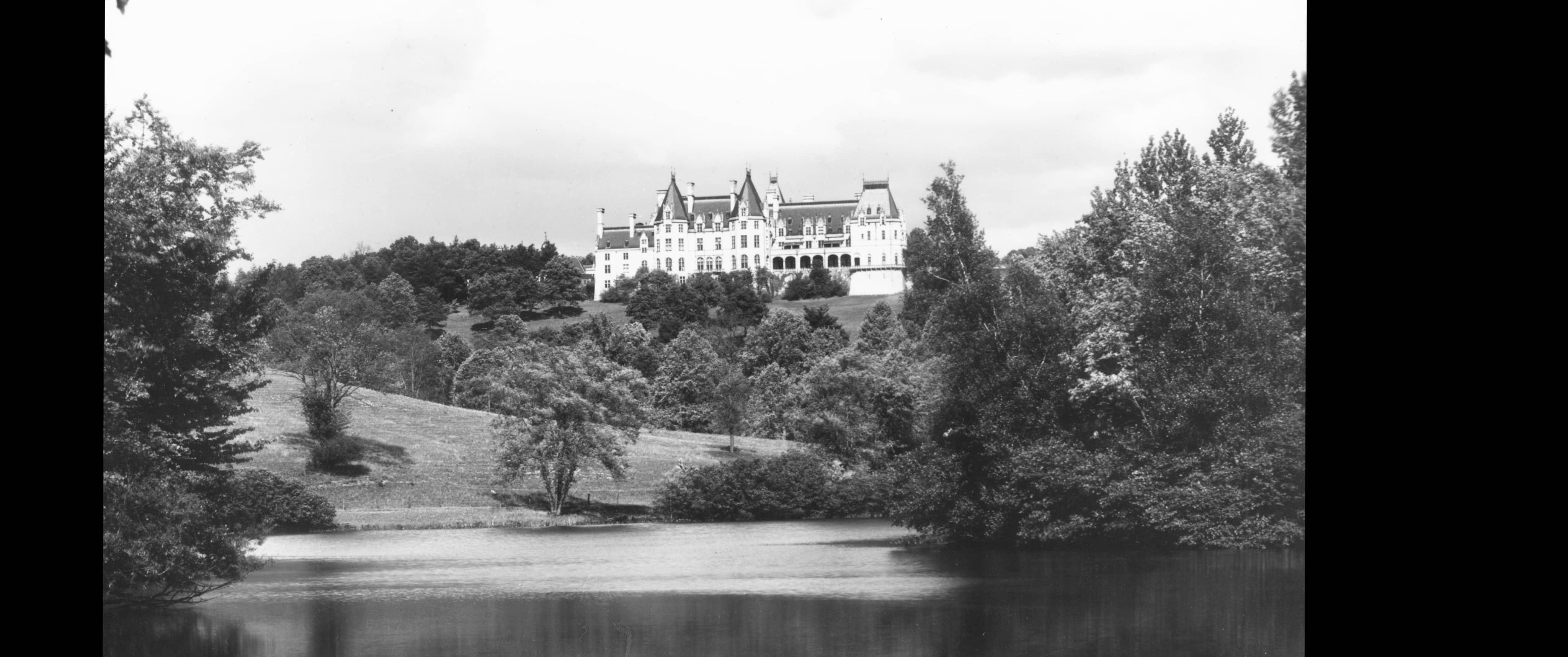 George Masa photo, Exterior facade from Lagoon, Biltmore Estate.