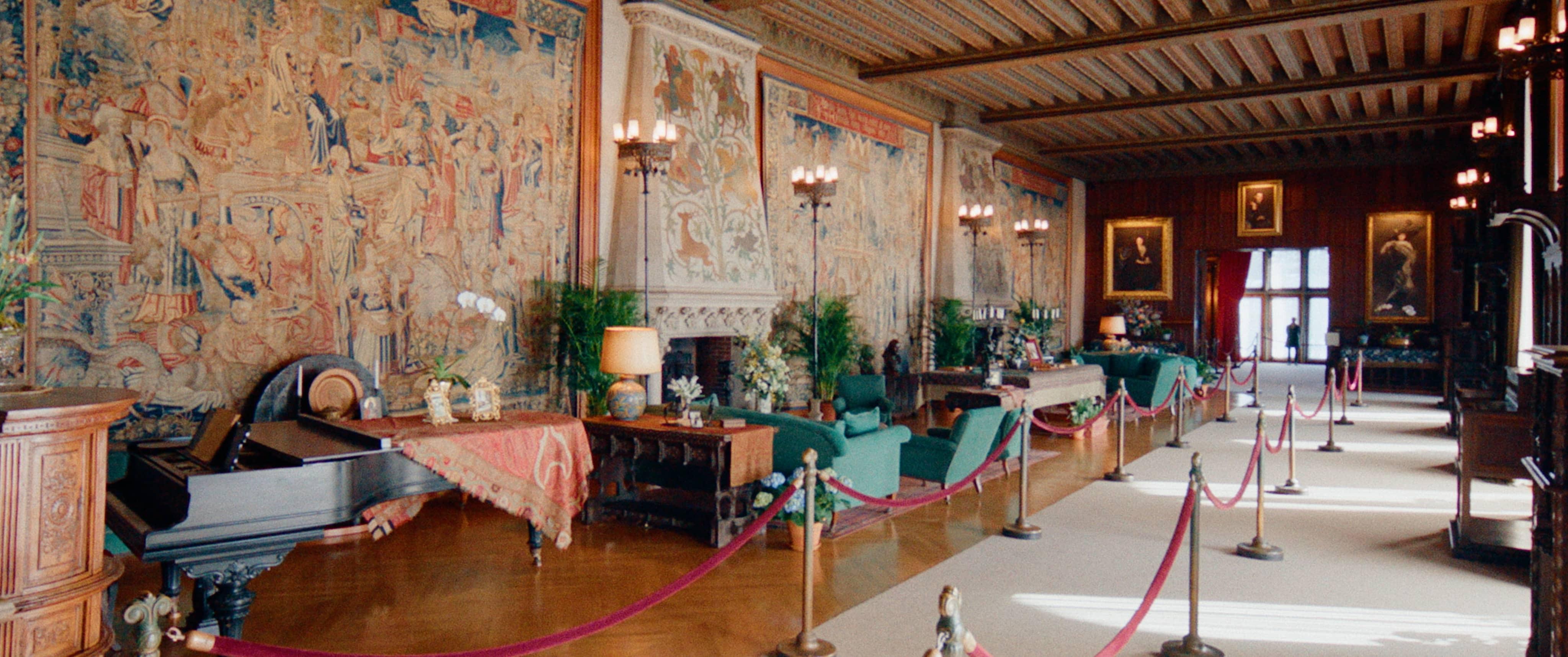 Production image from film, tapestry gallery, Biltmore Estate.