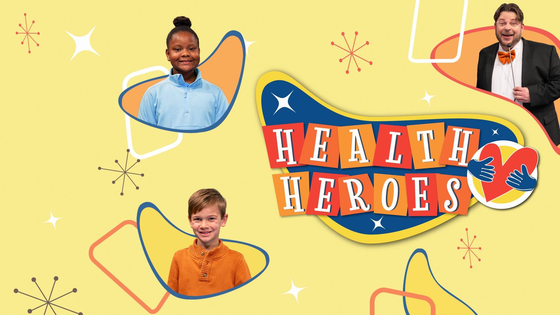Host of Health Heroes, Garin Hyde and the logo.