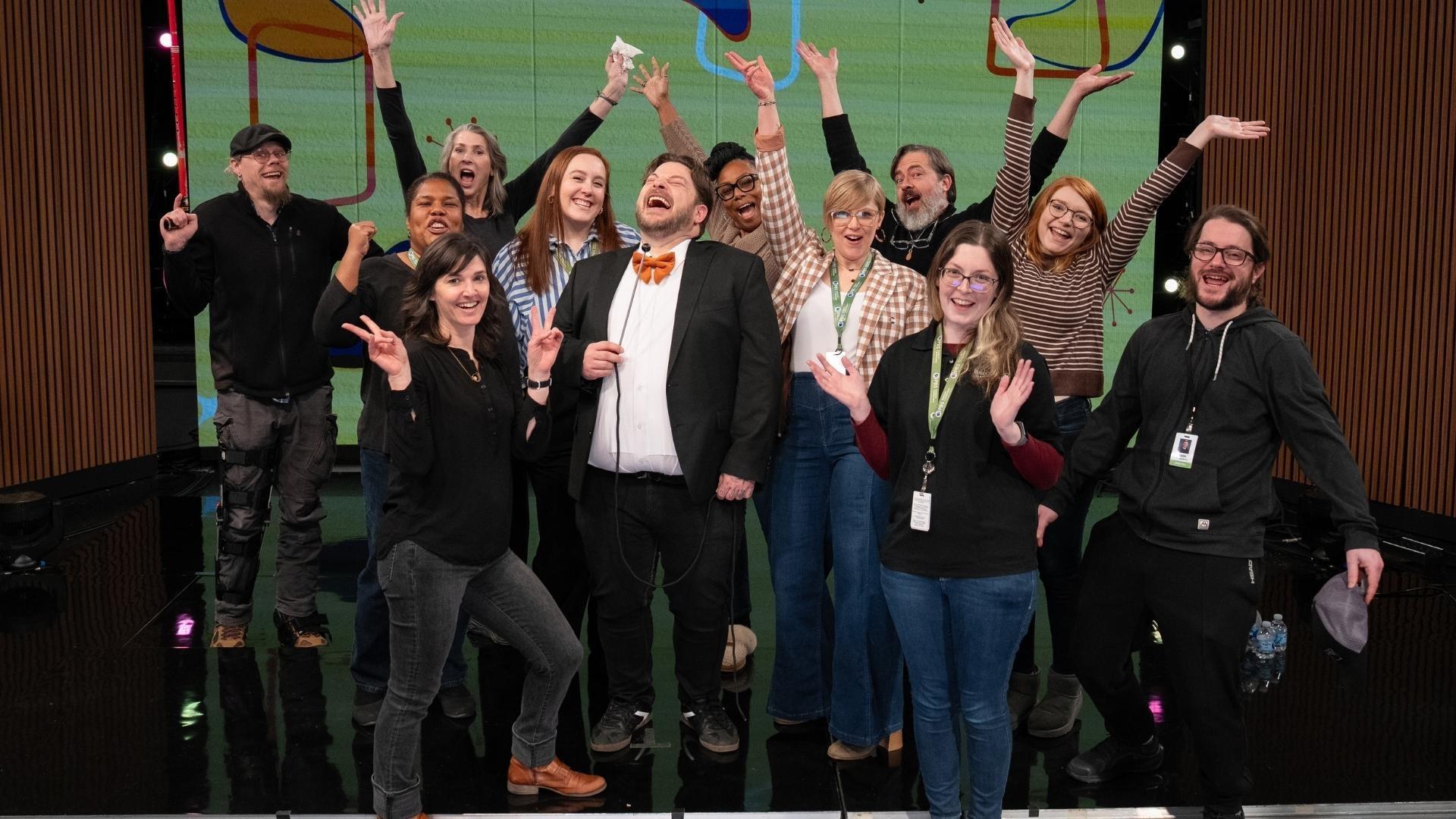 The cast and crew of Health Heroes pose for their wrap-up photo.