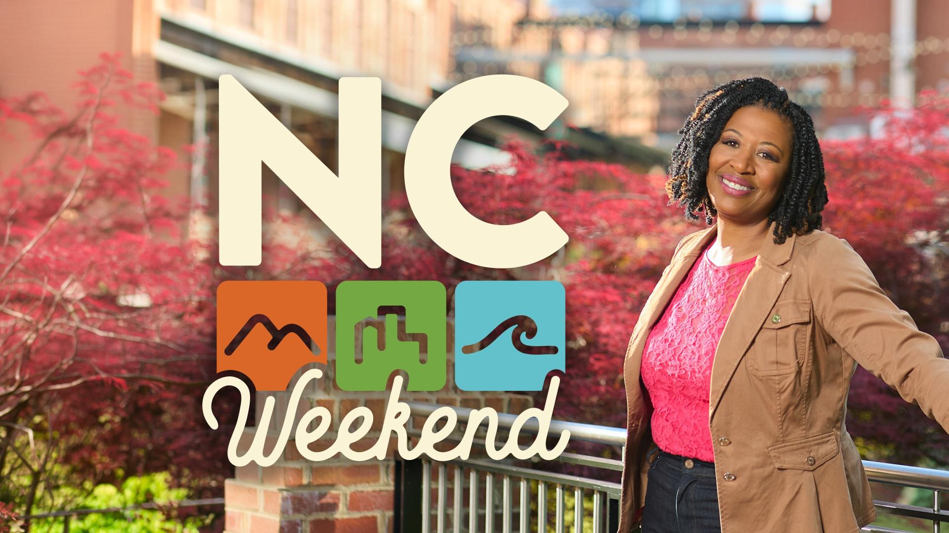 Host of NC Weekend Deborah Holt Noel next to the NC Weekend logo.