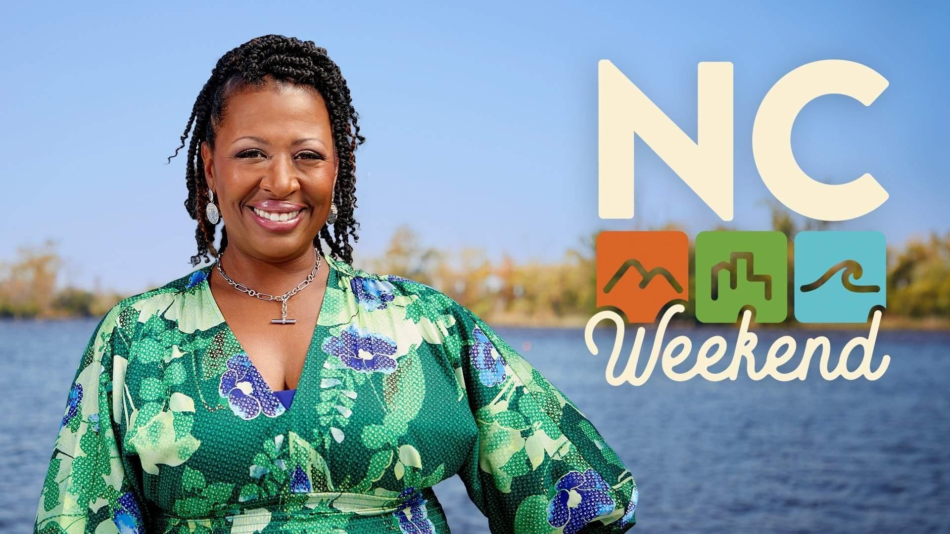 Host of NC Weekend Deborah Holt Noel next to the NC Weekend logo.