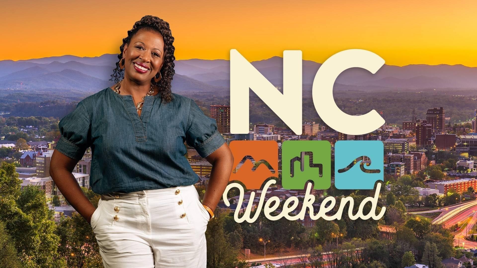 Host of NC Weekend Deborah Holt Noel next to the NC Weekend logo.
