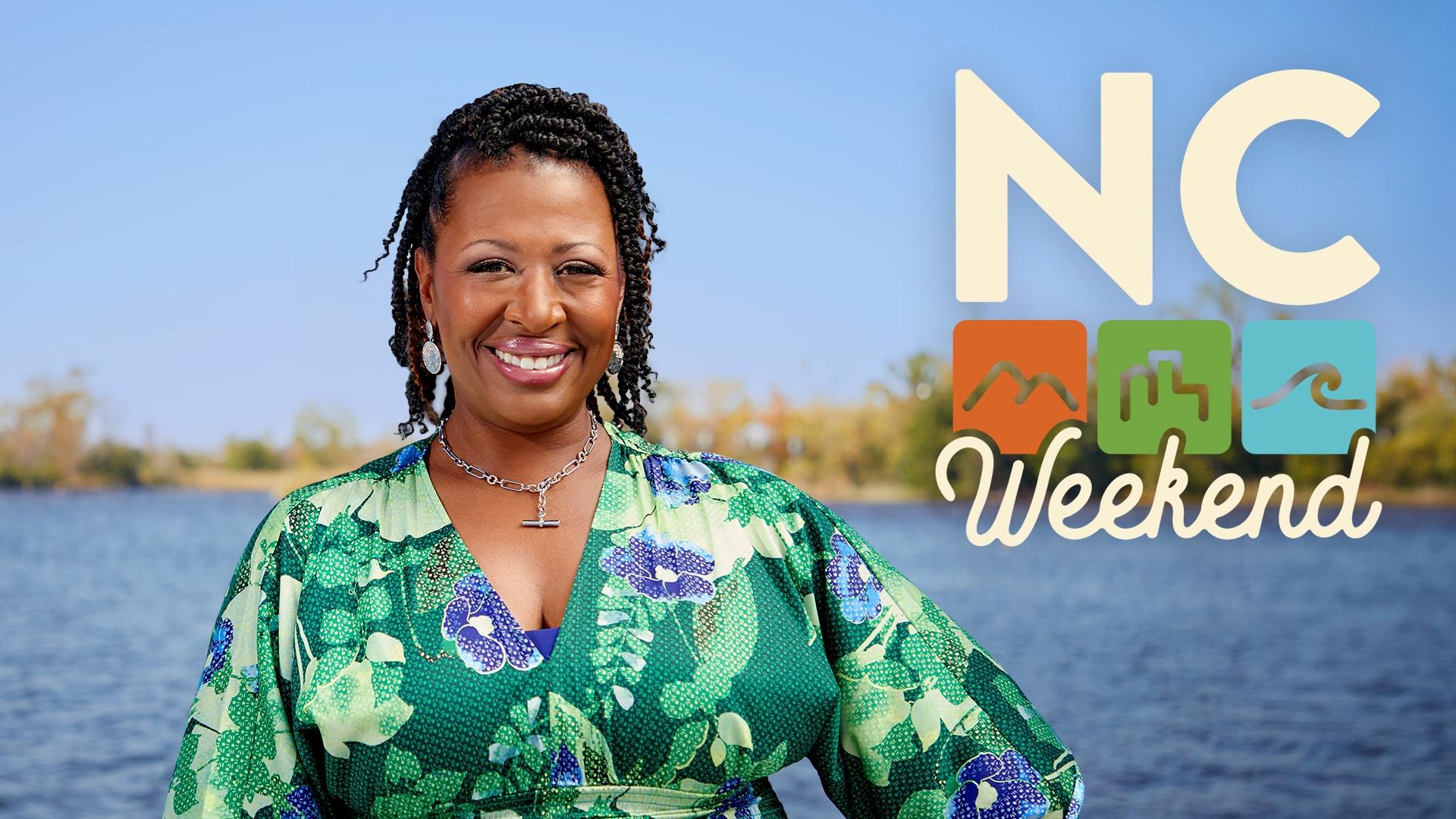 Host of NC Weekend Deborah Holt Noel next to the NC Weekend logo.