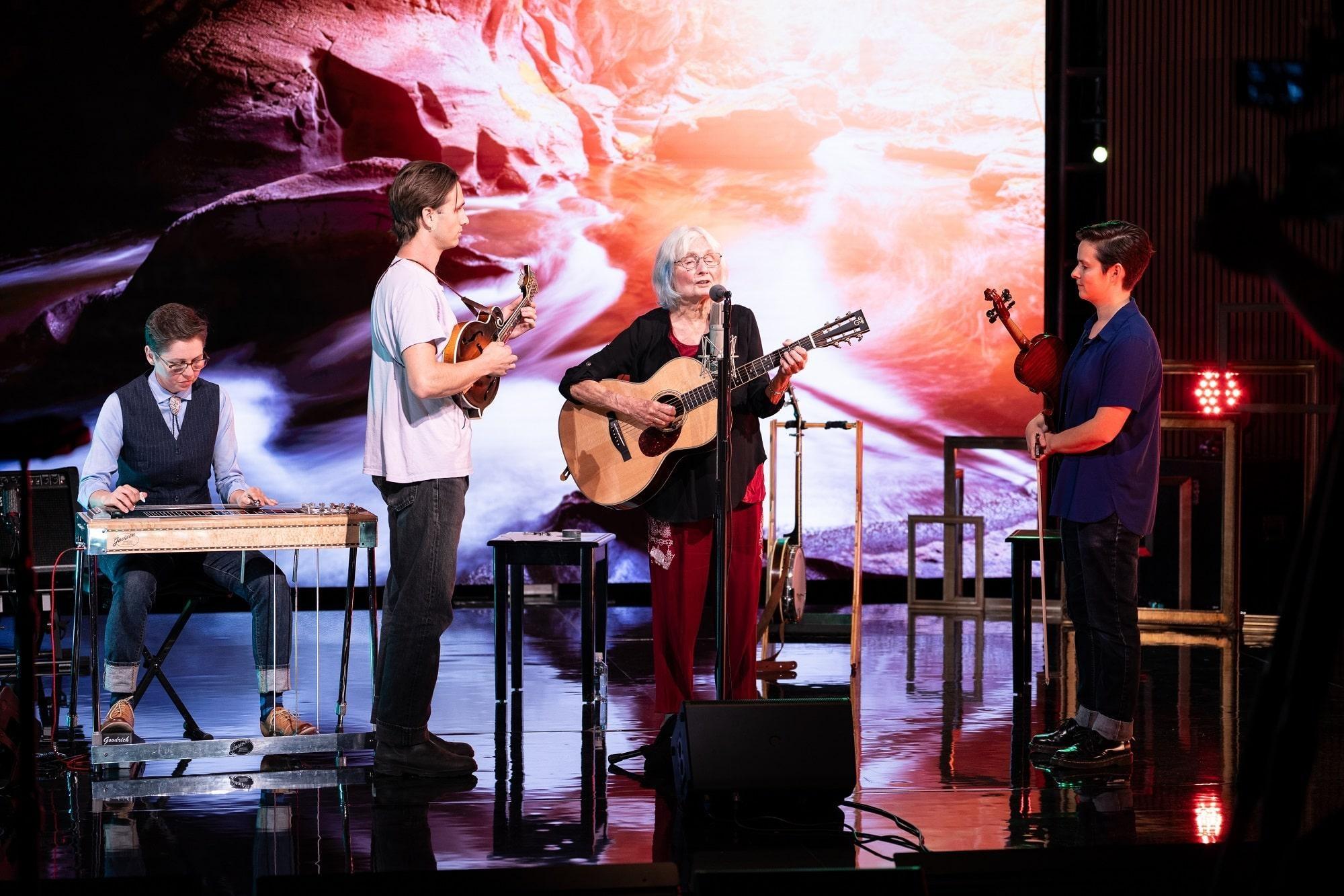 Alice Garrard and her band performing on the set of Shaped by Sound.