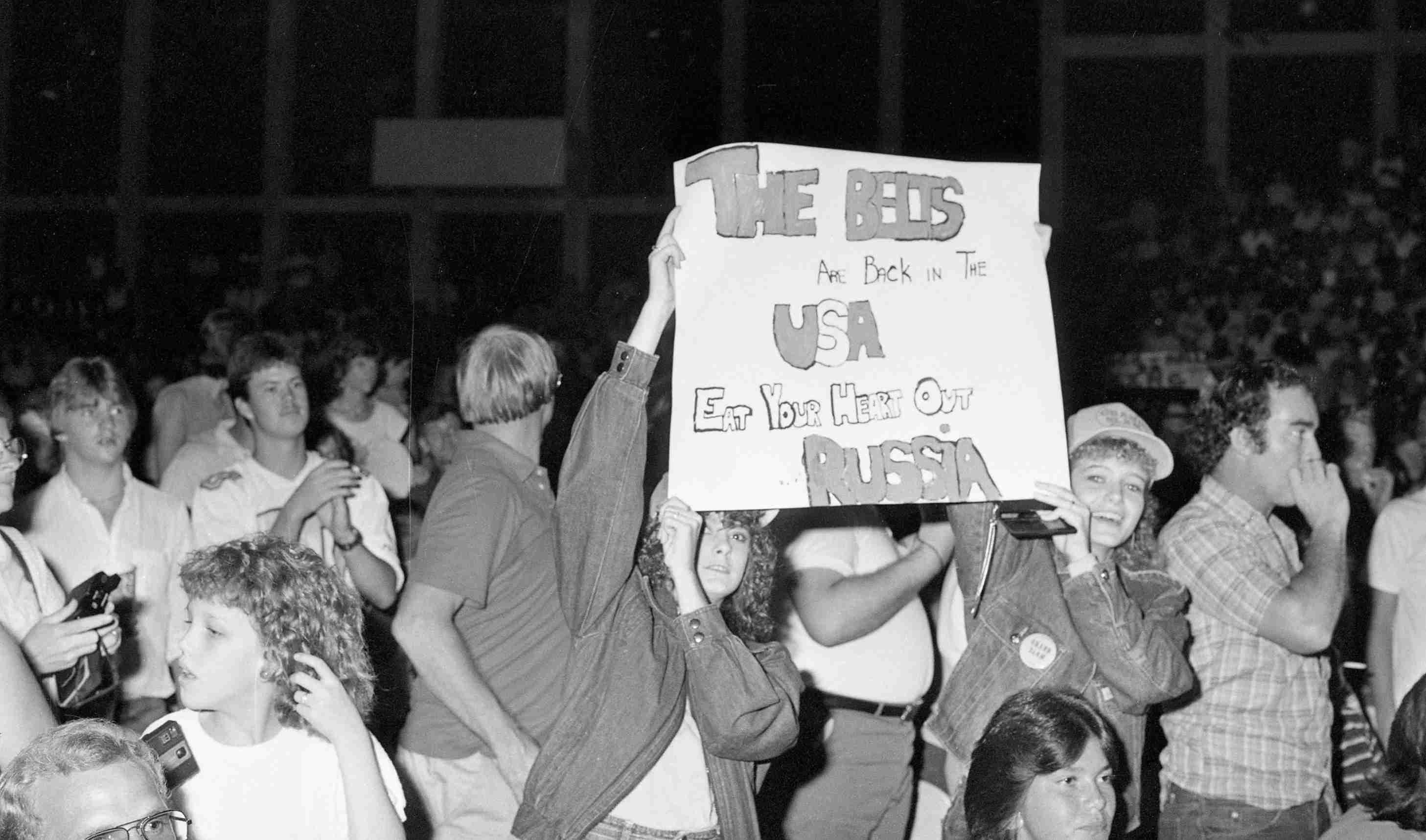 Patriotic fans make their allegiance known in Dorton Arena. August 1, 1985. 