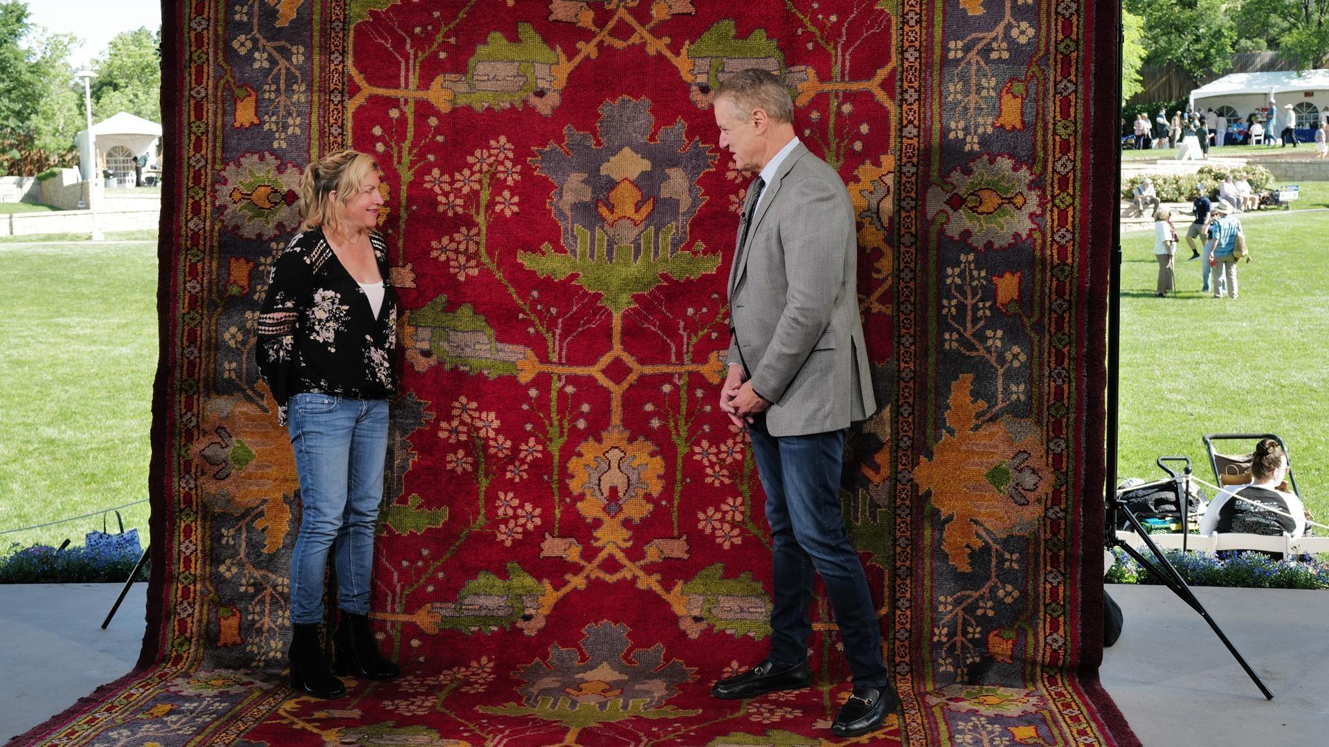 Mark M. Topalian (right) appraises a Donegal arts & crafts carpet, ca. 1900, in Salt Lake City, UT. ANTIQUES ROADSHOW “Red Butte Garden & Arboretum, Hour 1” premieres Monday, January 5 at 8/7C PM on PBS. 