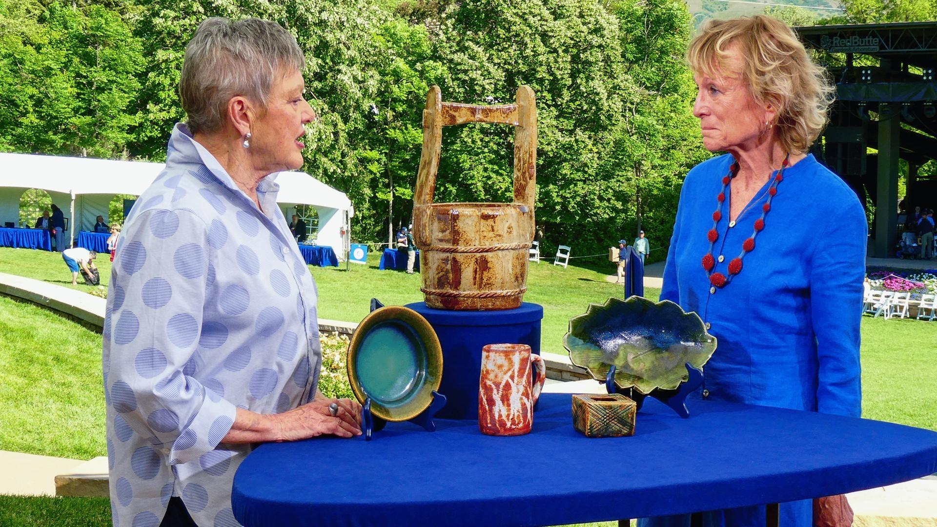 Dessa Goddard (right) appraises Kitaōji Rosanjin studio ceramics, ca. 1955, in Salt Lake City, UT. ANTIQUES ROADSHOW “Red Butte Garden & Arboretum, Hour 1” premieres Monday, January 5 at 8/7C PM on PBS. 