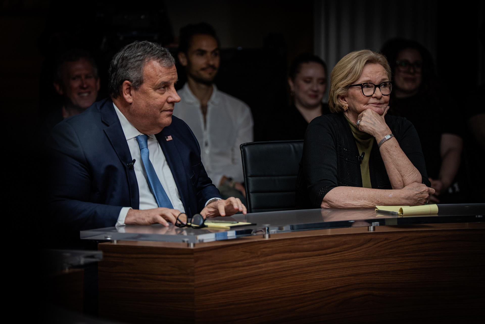 Chris Christie and Claire McCaskill on the set of BREAKING the DEADLOCK.