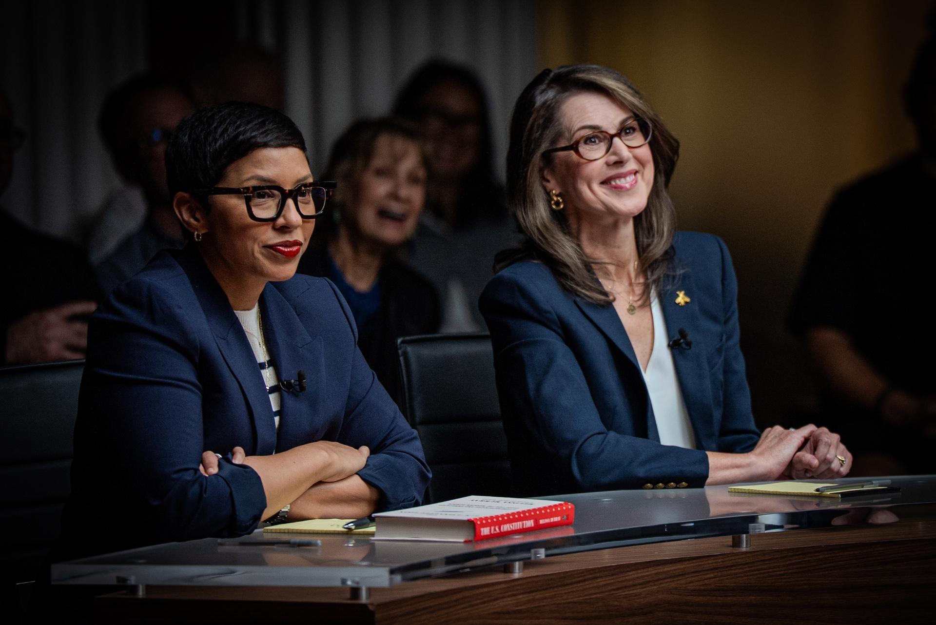 Melissa Murray and Deidre M. Henderson on the set of BREAKING the DEADLOCK.
