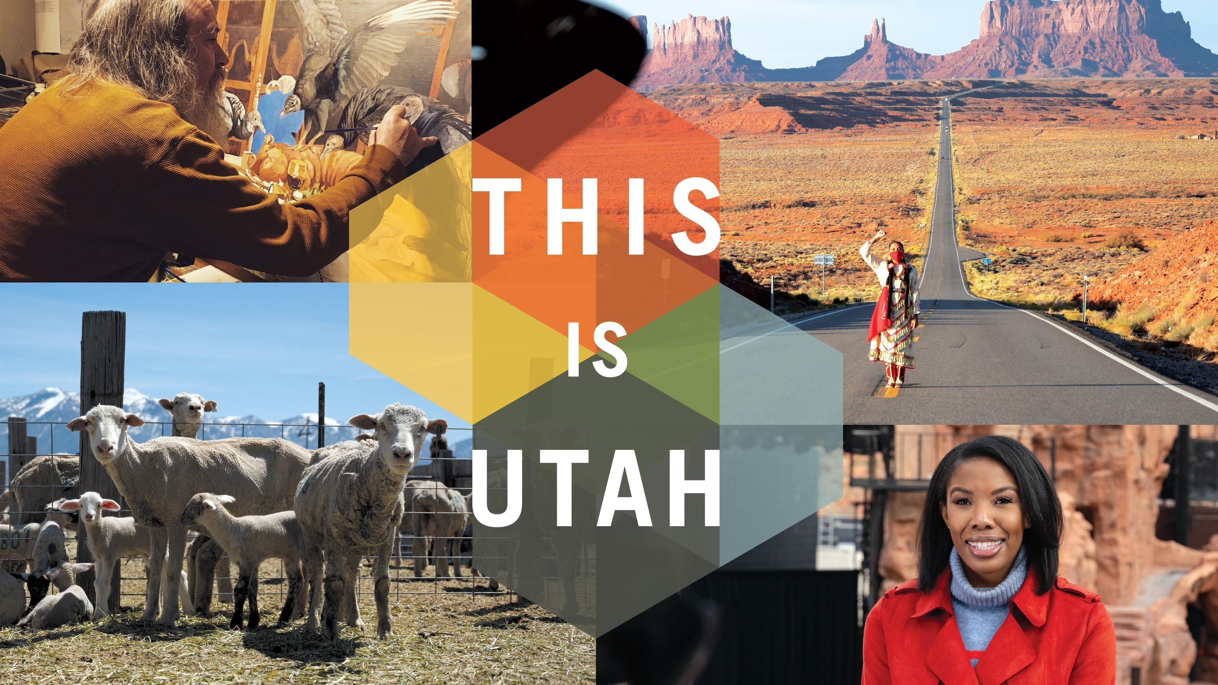 This is Utah, colorful image with Liz Adeola and scenes of Utah