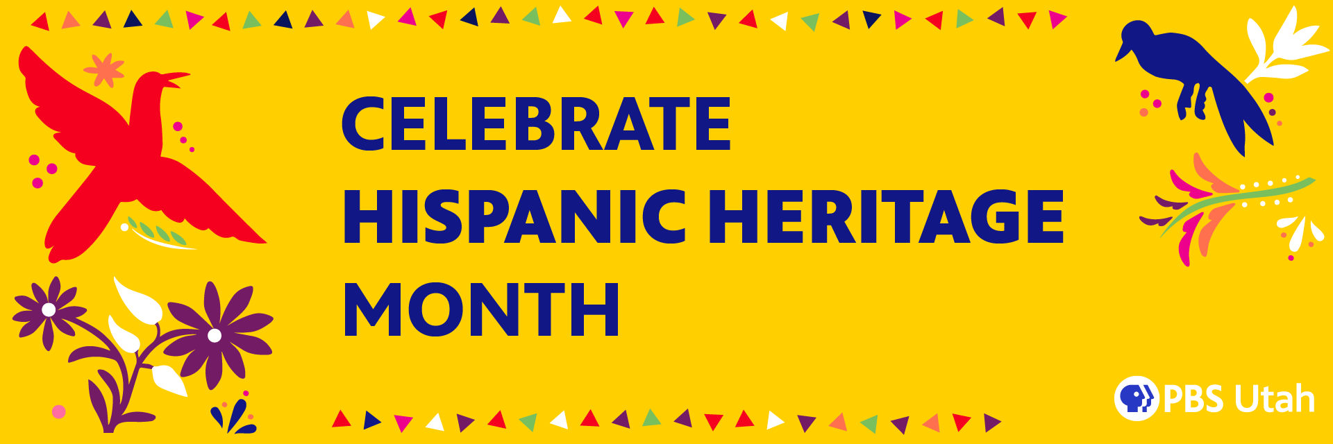 Vibrant color image with red, purple, blue and yellow for Hispanic Heritage Month from PBS, a featured collection of videos about suicide awareness and mental health.