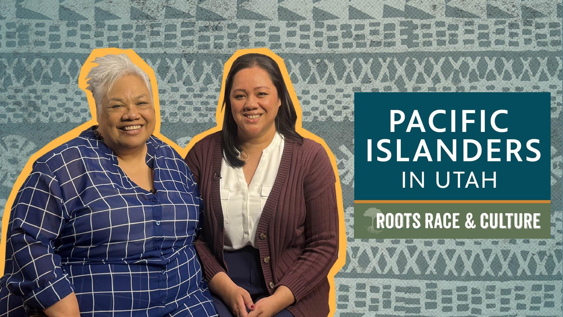 Two pacific islander women smile together.