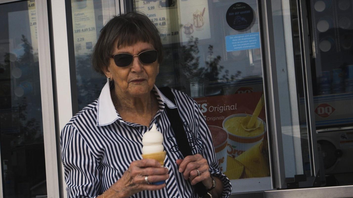 photo of a woman with ice cream cone