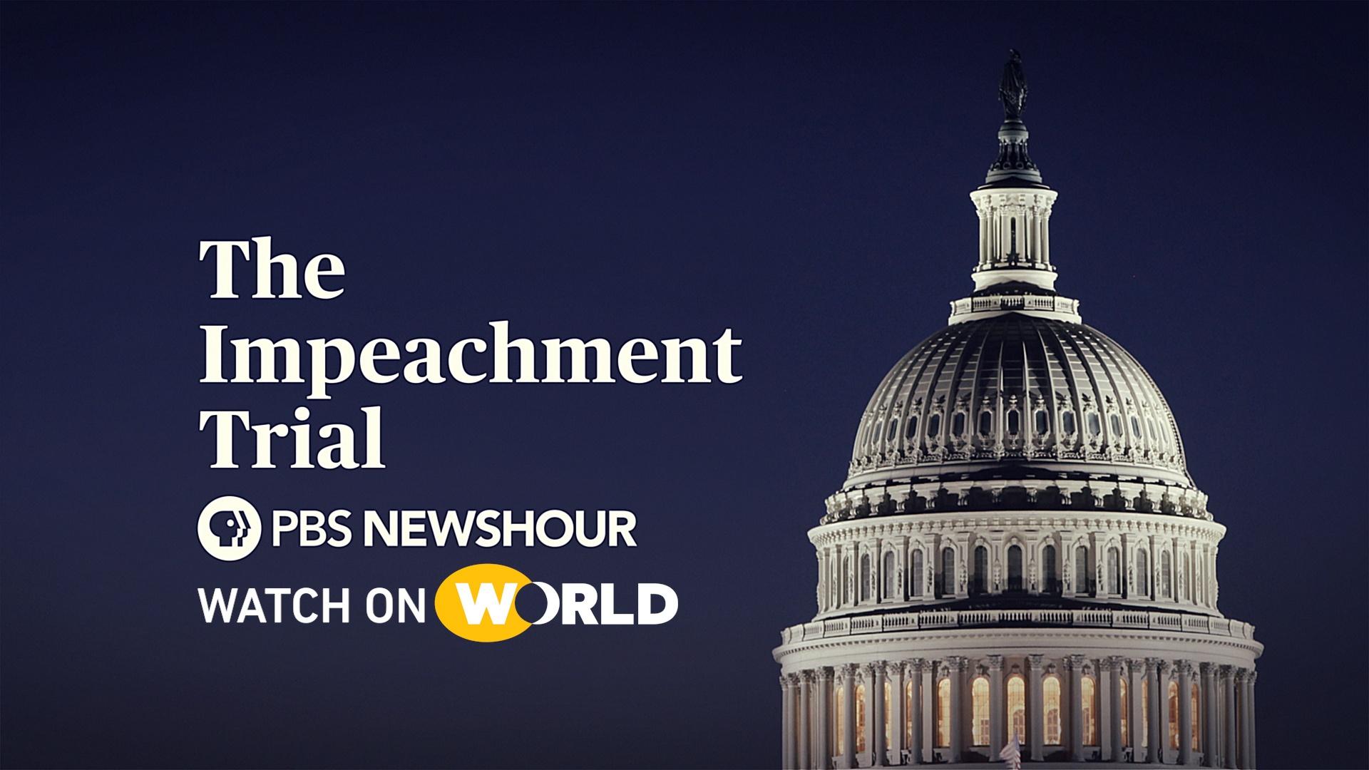 Impeachment promotion showing the top of the US Capitol Building .