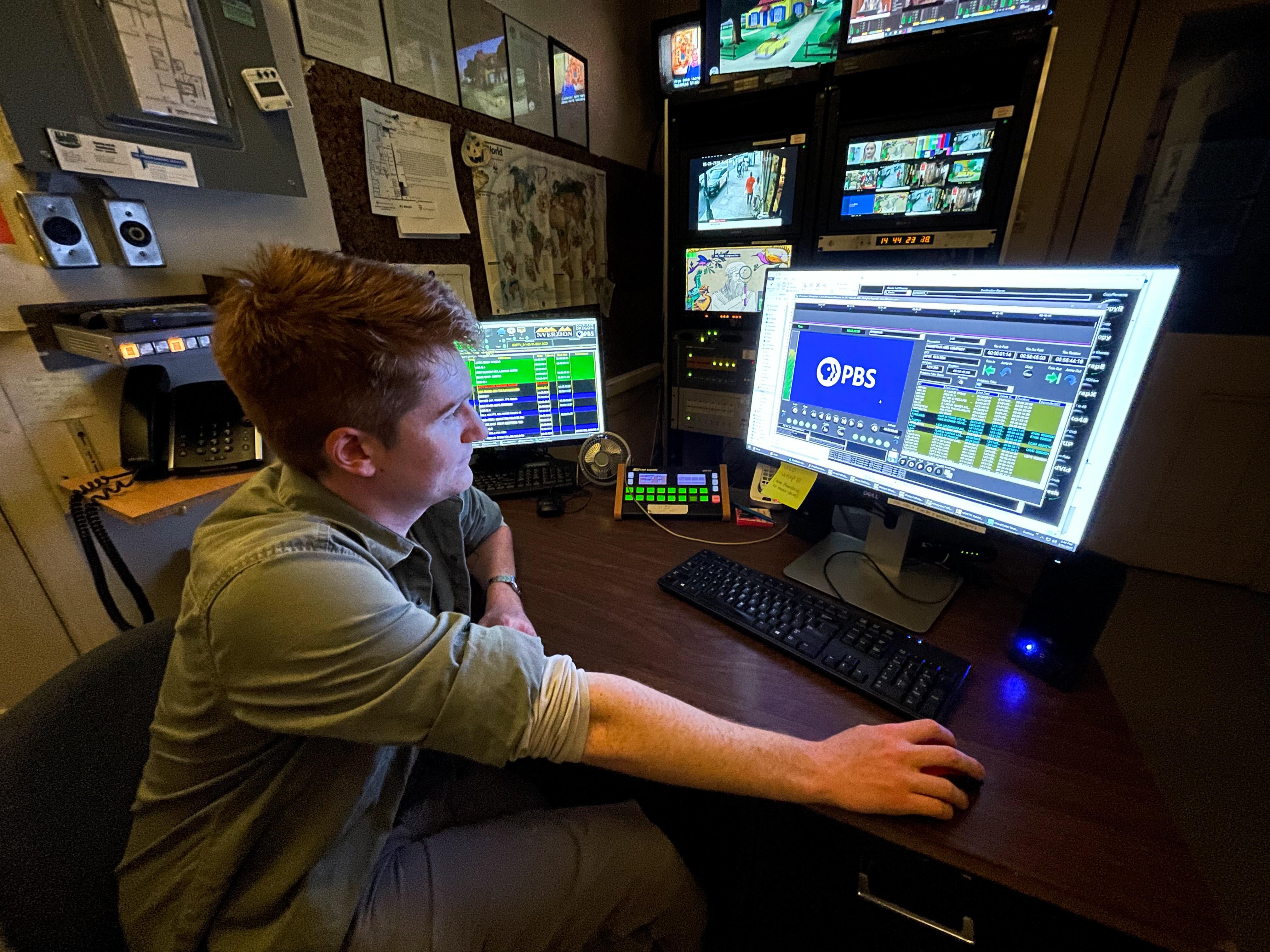 Keegan Van Hook in the Master Control Booth.