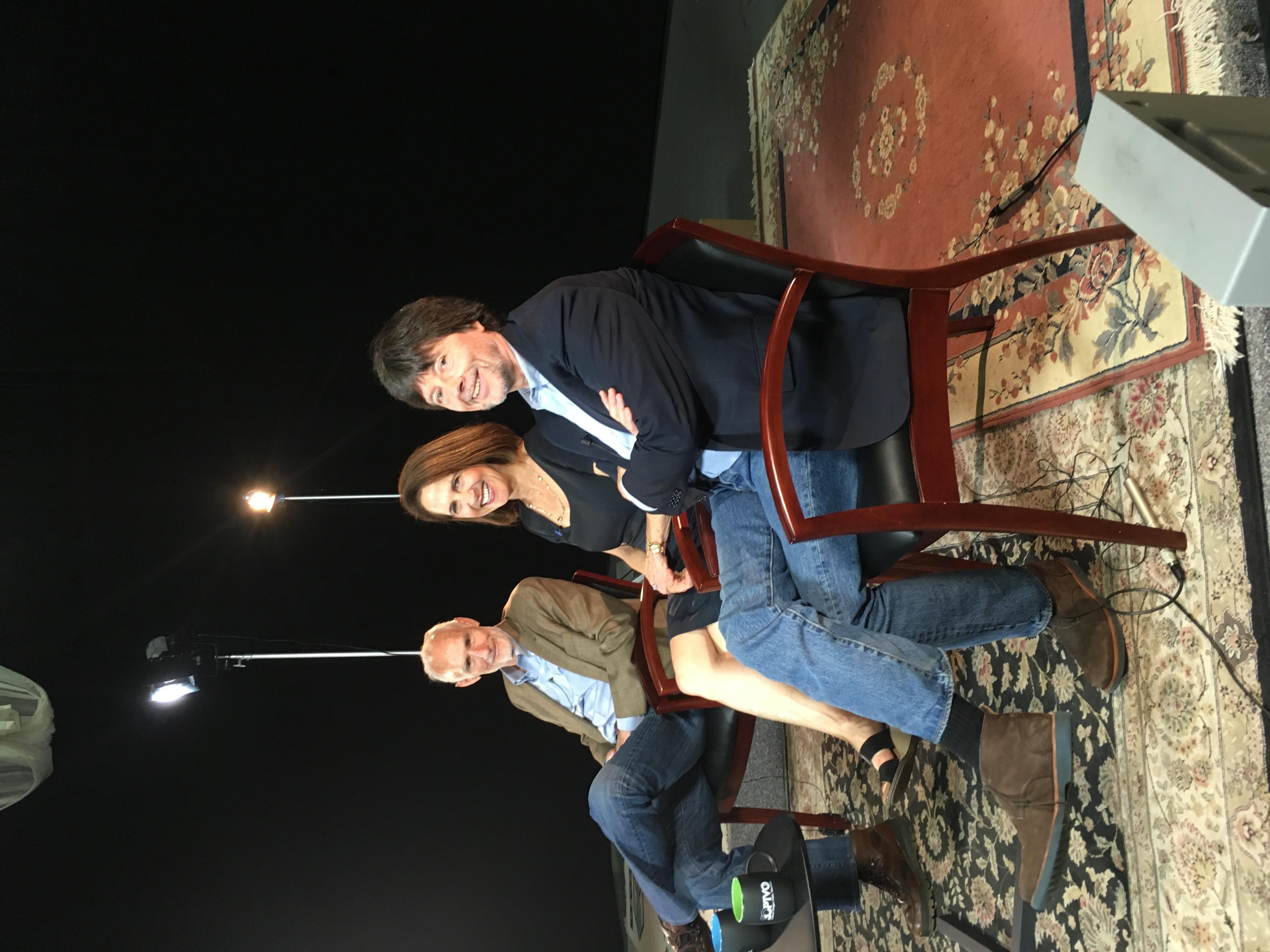 Ken Burns on set being interviewed by Julie Akins.