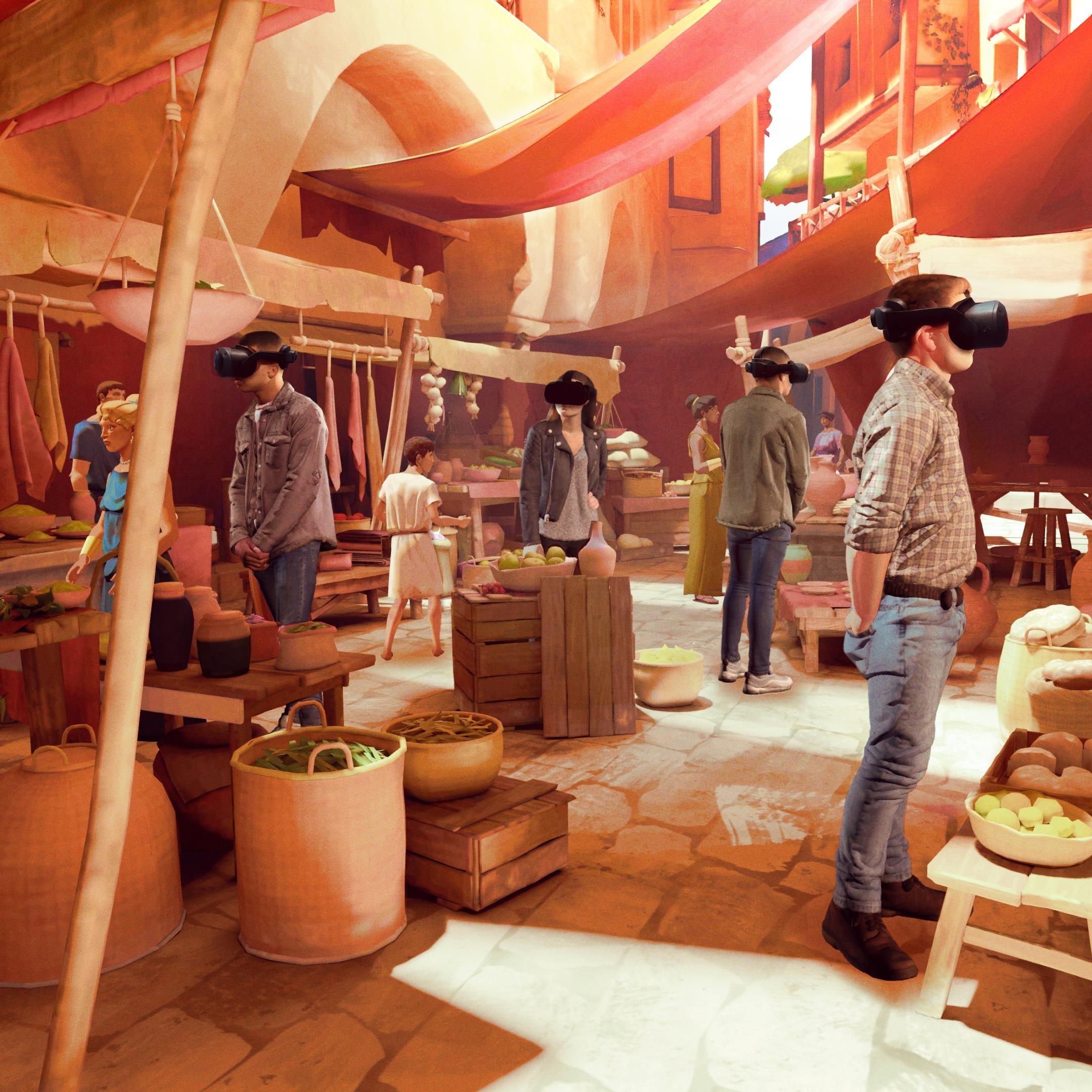 Attendees explore a Roman market during the VR experience