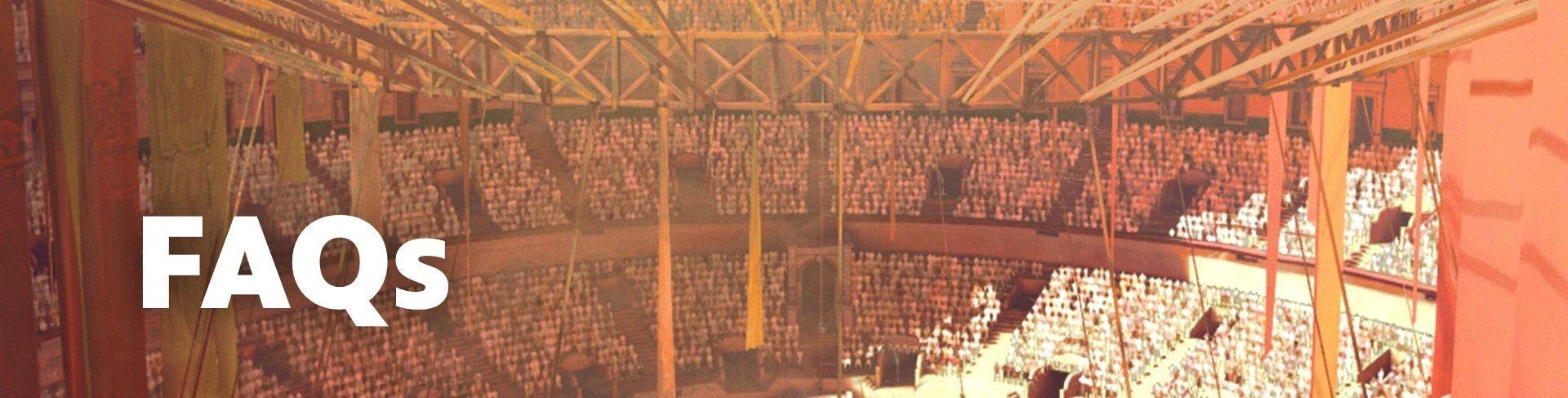 FAQs text with colosseum image background