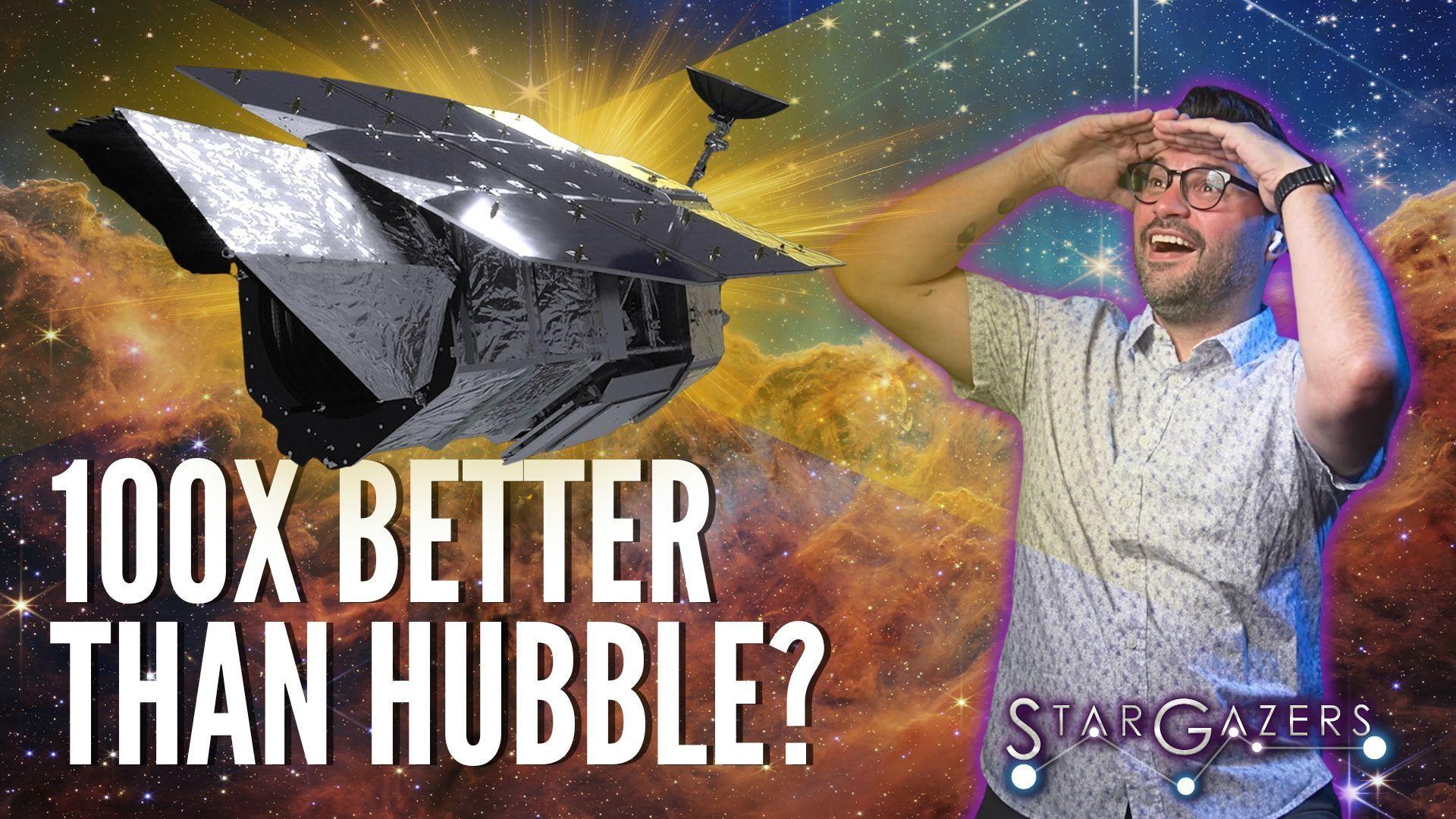 Man looking at space telescope