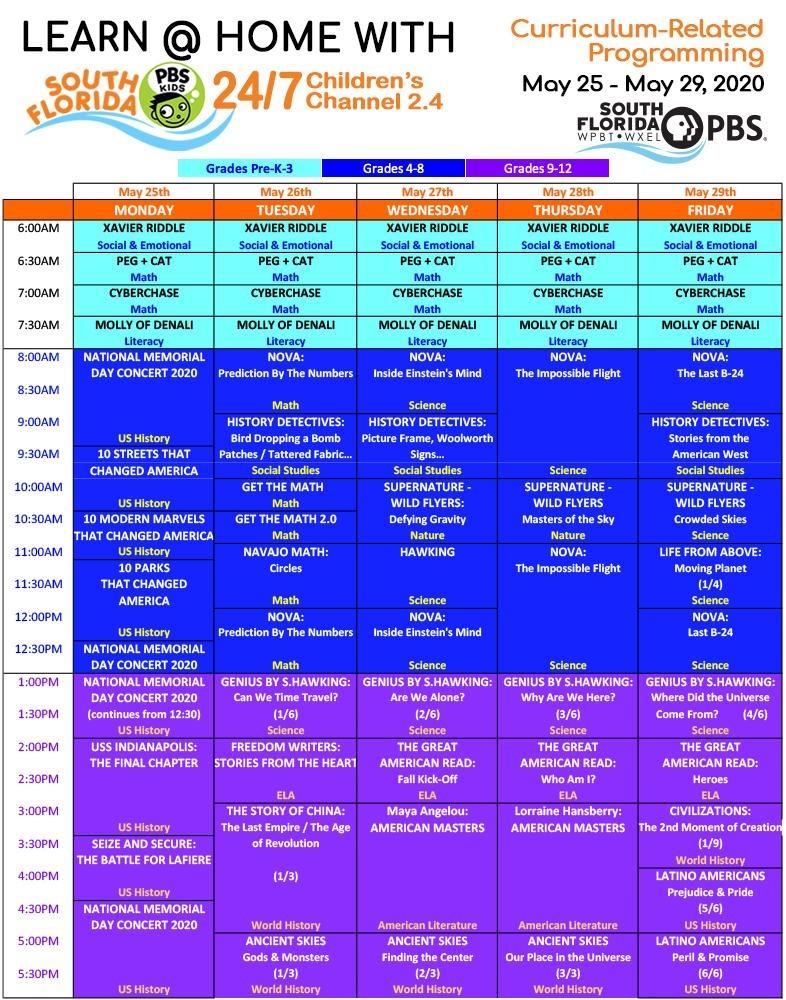 Learn At Home Schedule Week of May 11