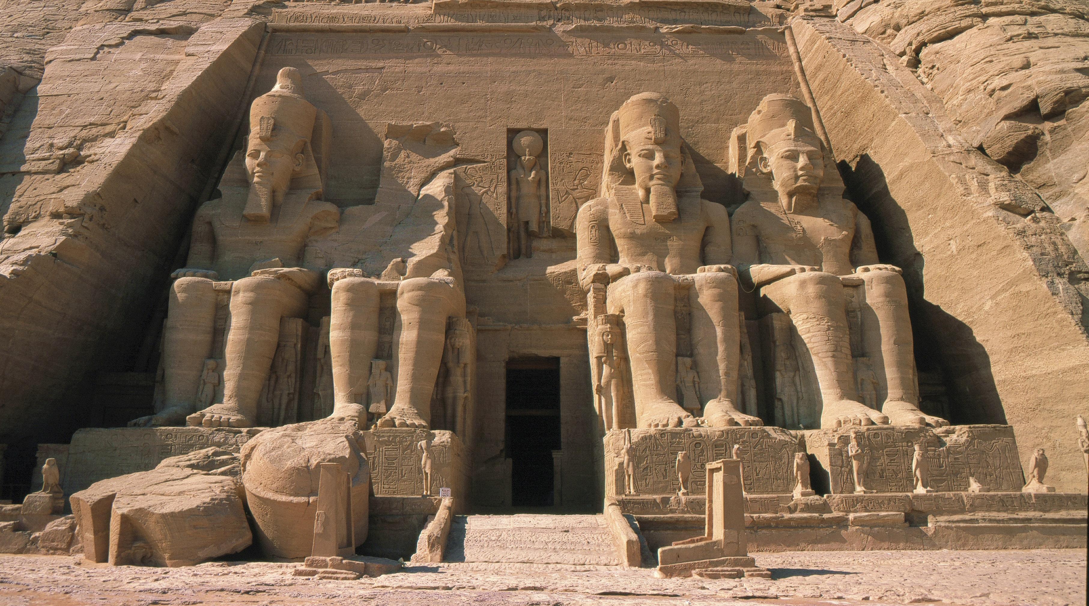 Colossal statues of Ramses II, entrance to the temple of Abu Simbel, circa 1279-1212 BC, Abu Simbel