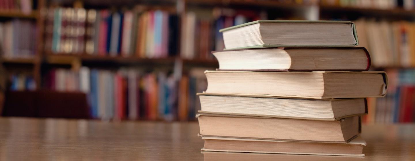 Books on a table at the library
