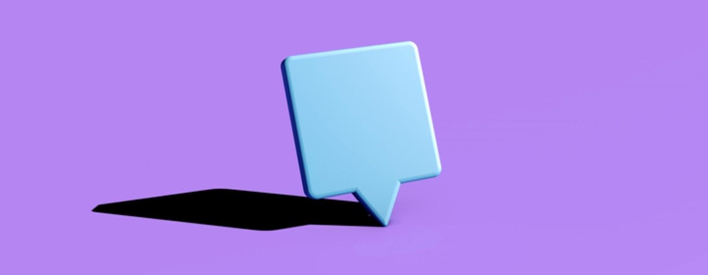 Blue quotation icon on purple background